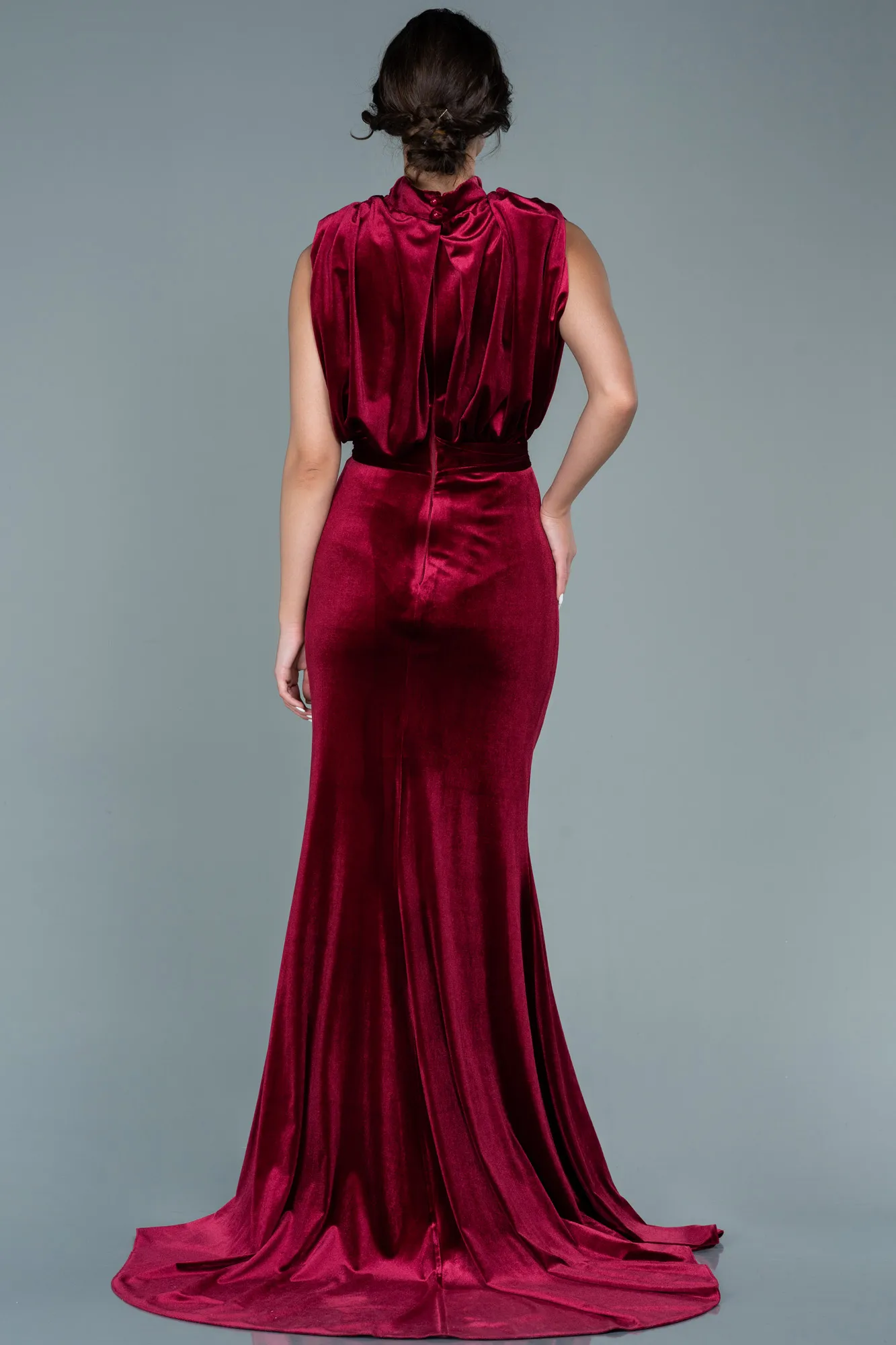 Burgundy-Long Velvet Evening Dress ABU2668