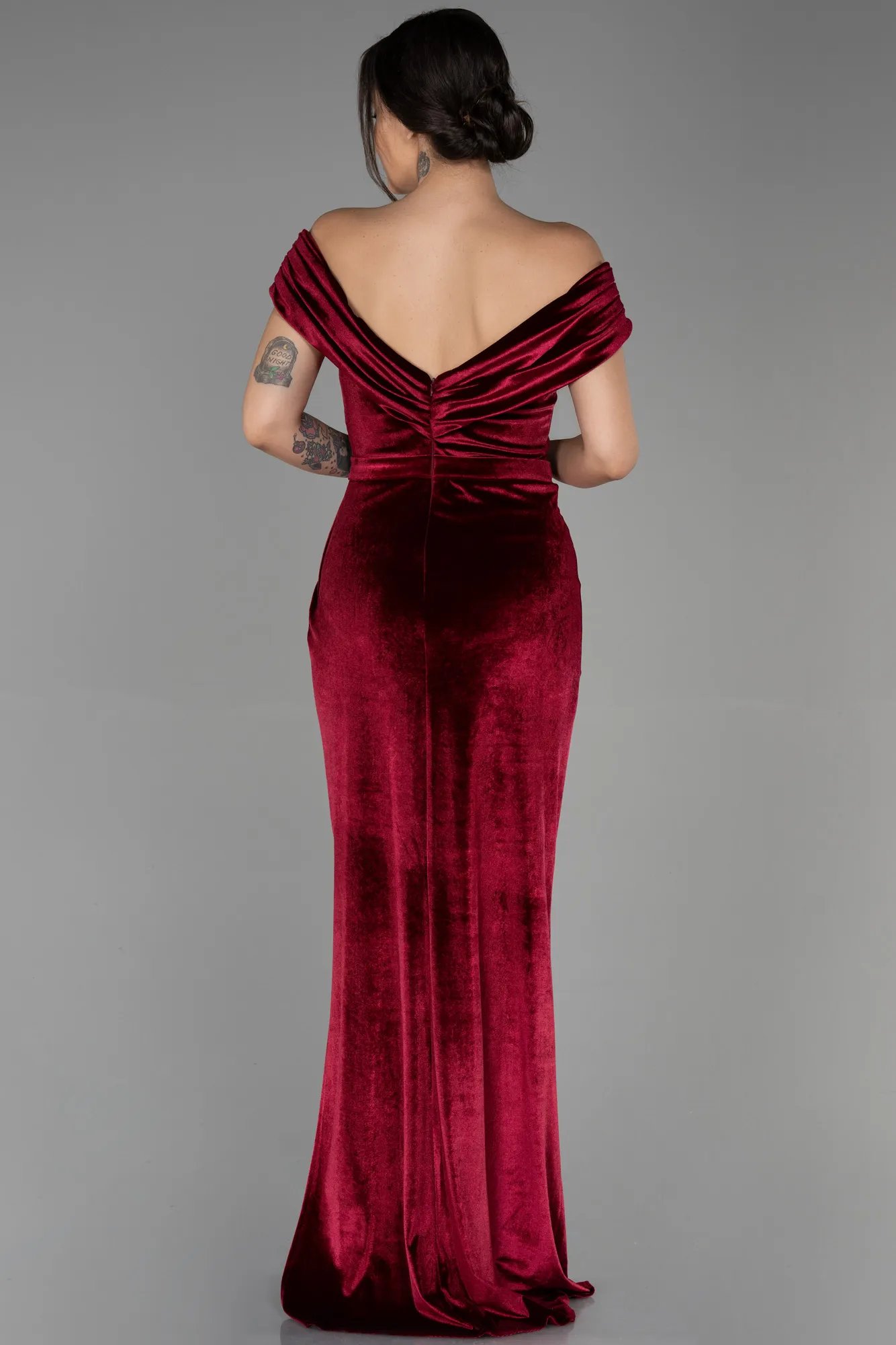Burgundy-Long Velvet Evening Dress ABU3330