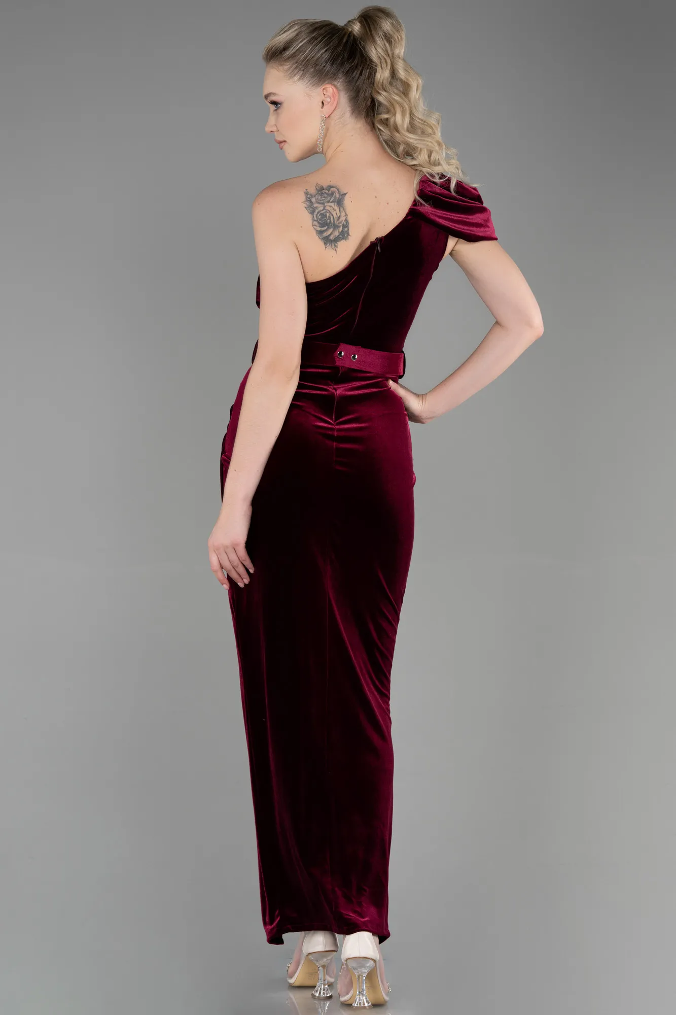 Burgundy-Long Velvet Evening Dress ABU3350