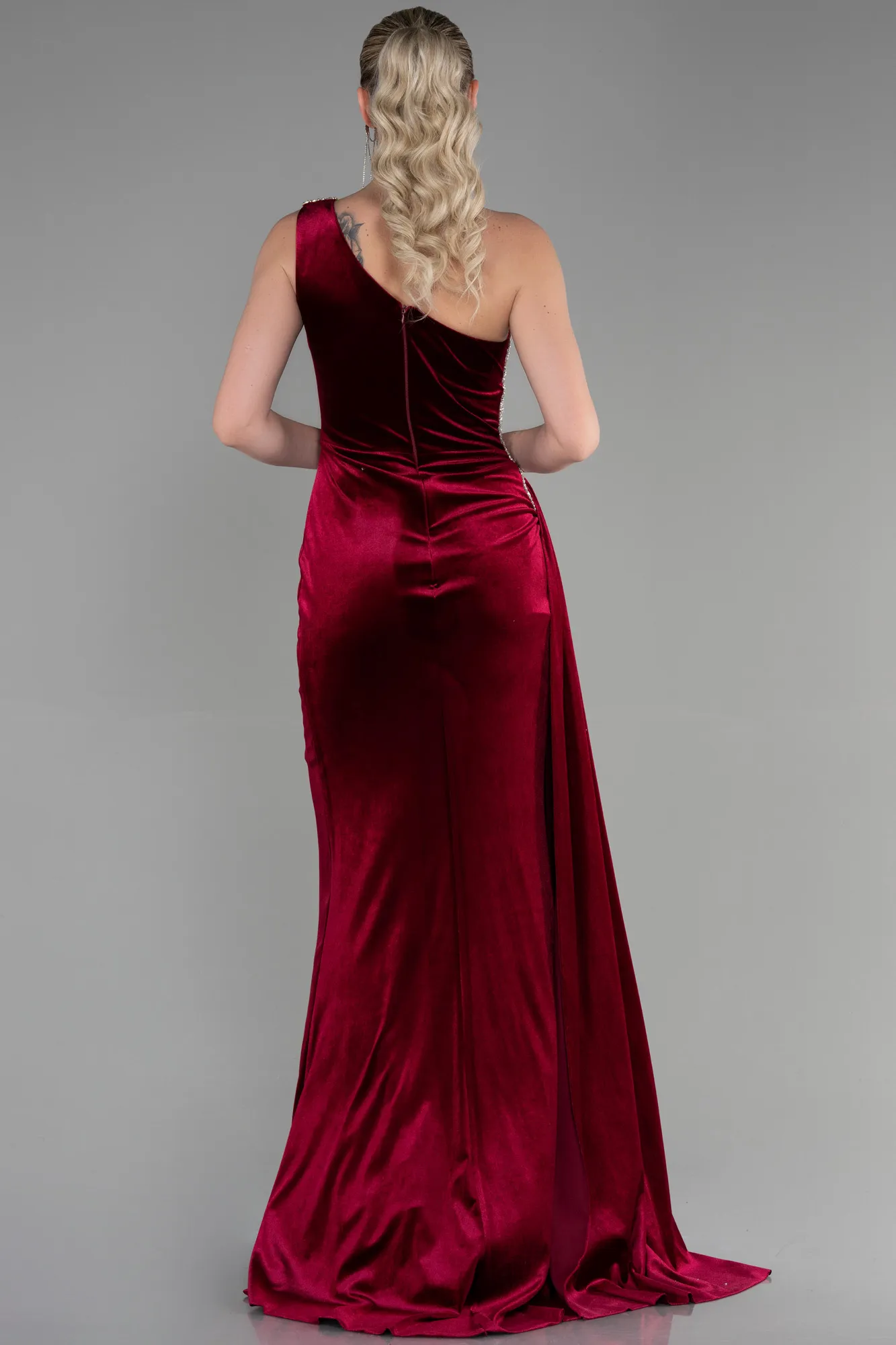Burgundy-Long Velvet Evening Dress ABU3365