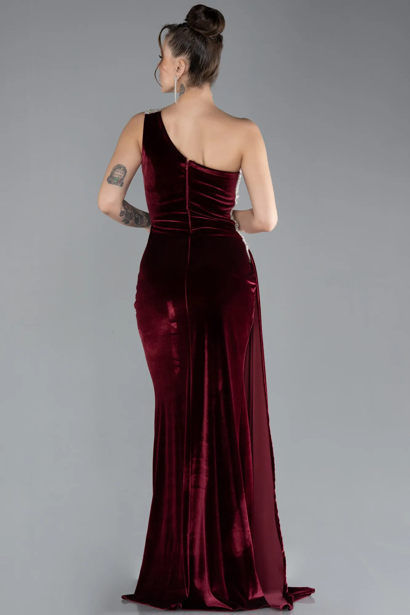 Burgundy-Long Velvet Evening Dress ABU3365