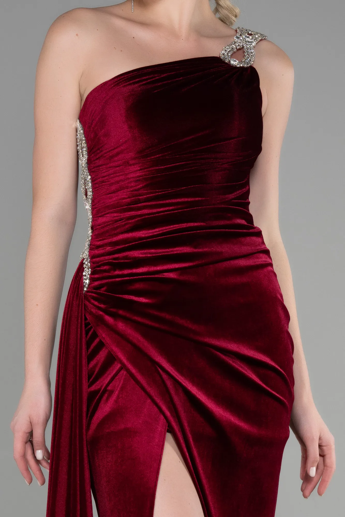 Burgundy-Long Velvet Evening Dress ABU3365