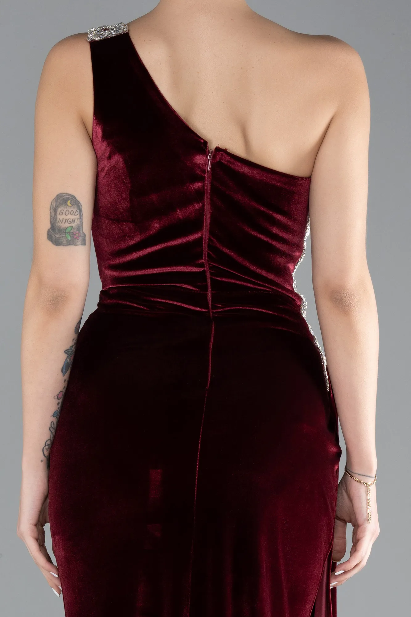 Burgundy-Long Velvet Evening Dress ABU3365