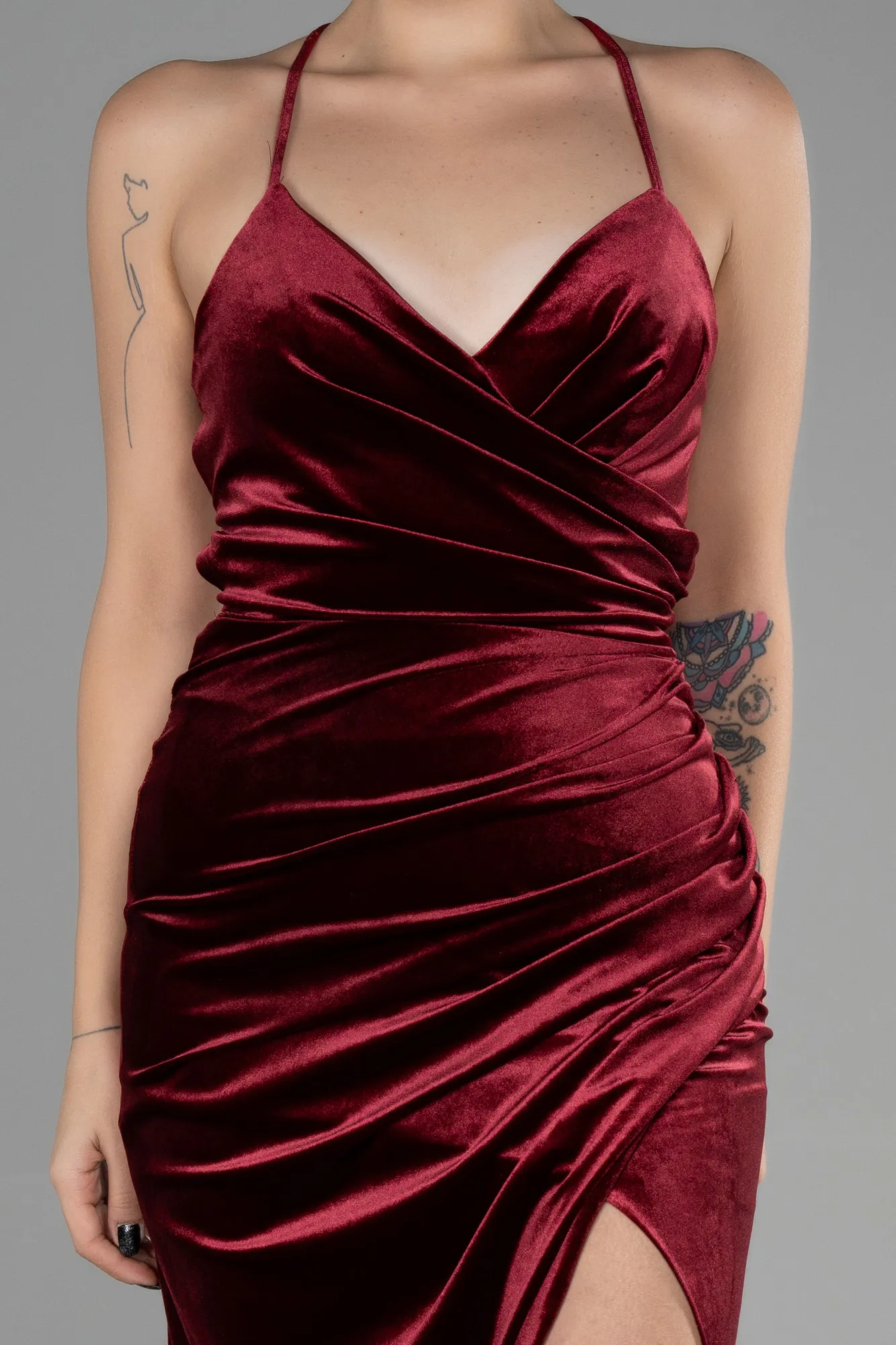 Burgundy-Long Velvet Evening Dress ABU3366