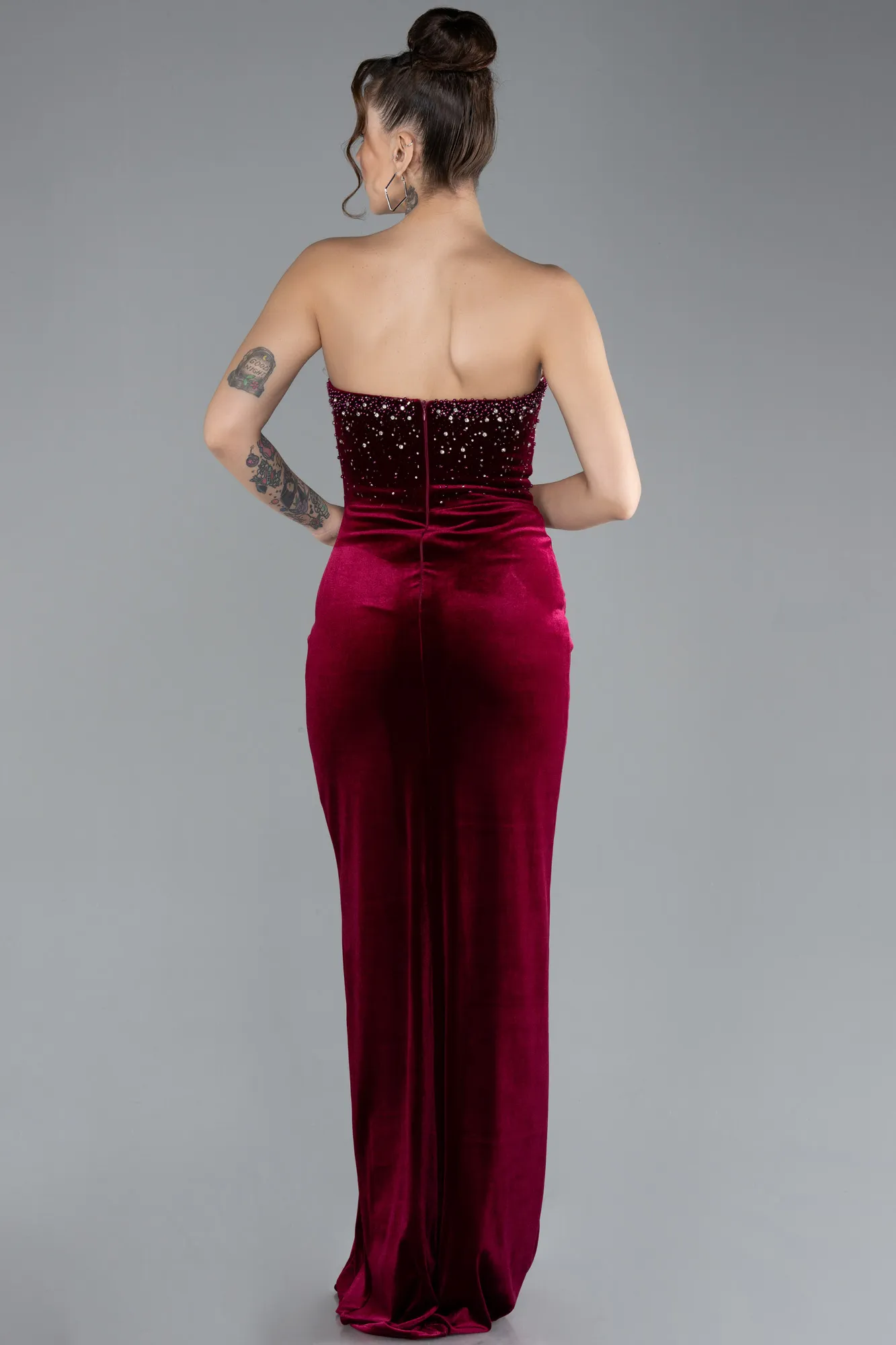 Burgundy-Long Velvet Evening Dress ABU4405