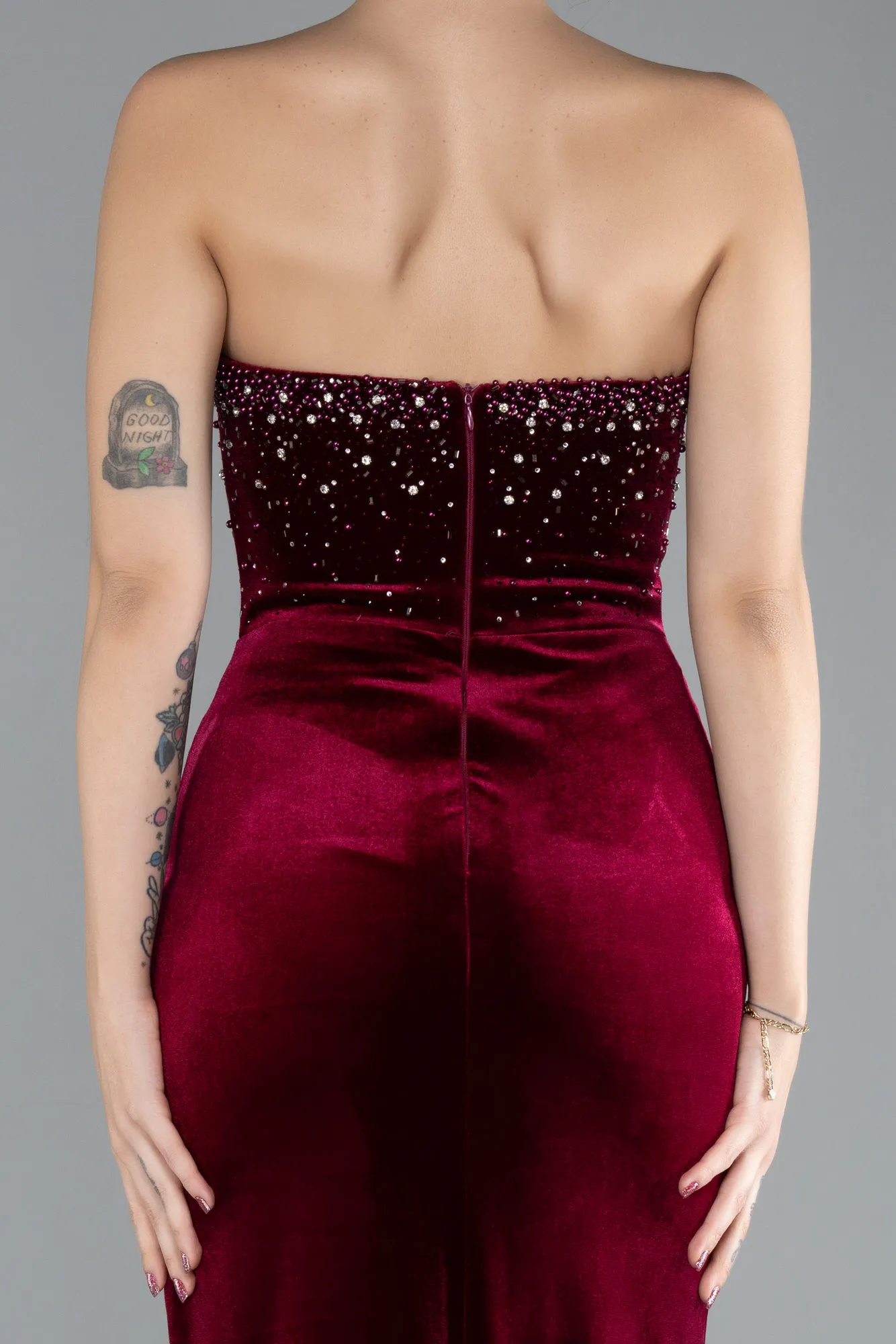 Burgundy-Long Velvet Evening Dress ABU4405