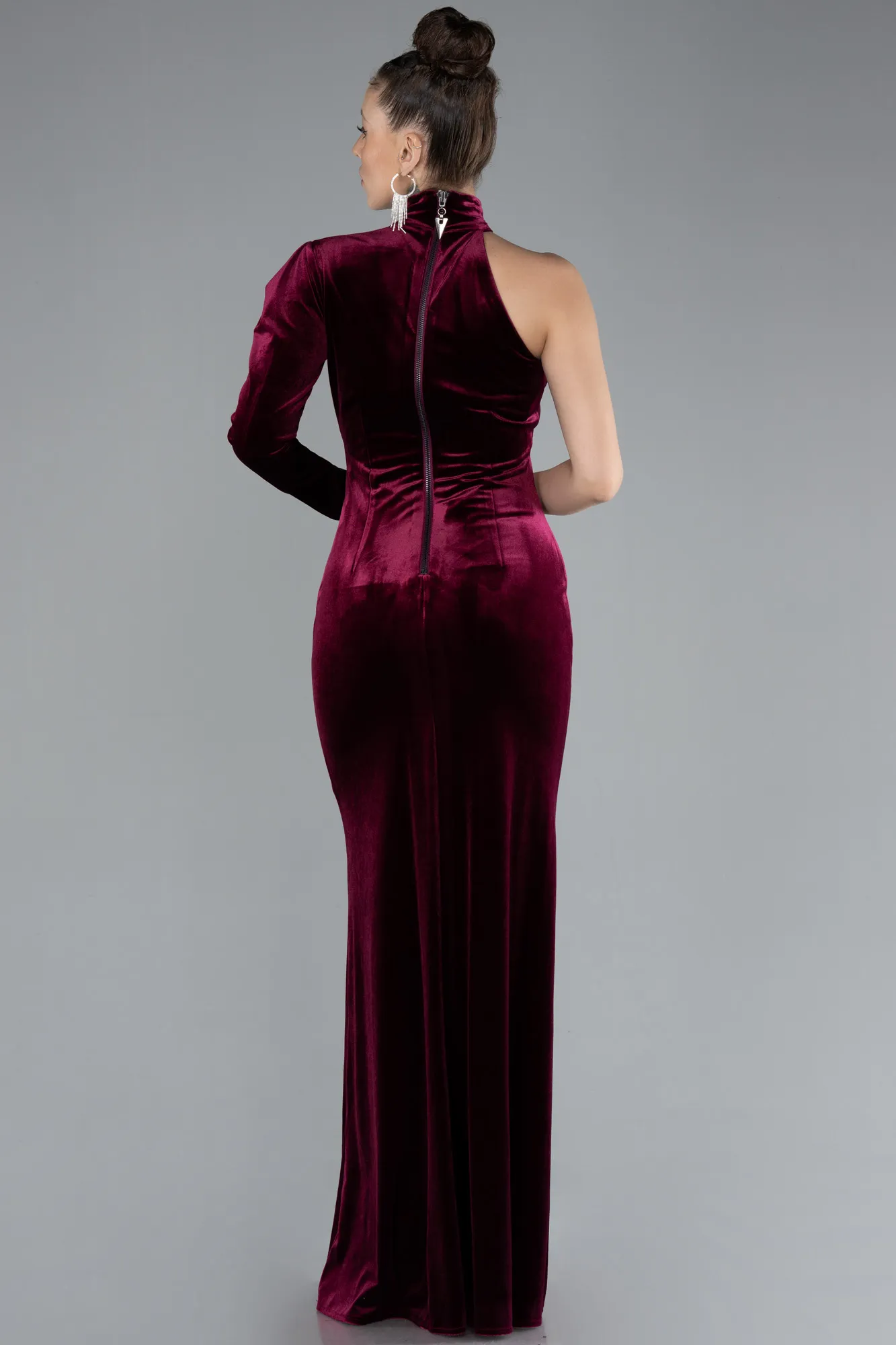 Burgundy-Long Velvet Evening Dress ABU4523