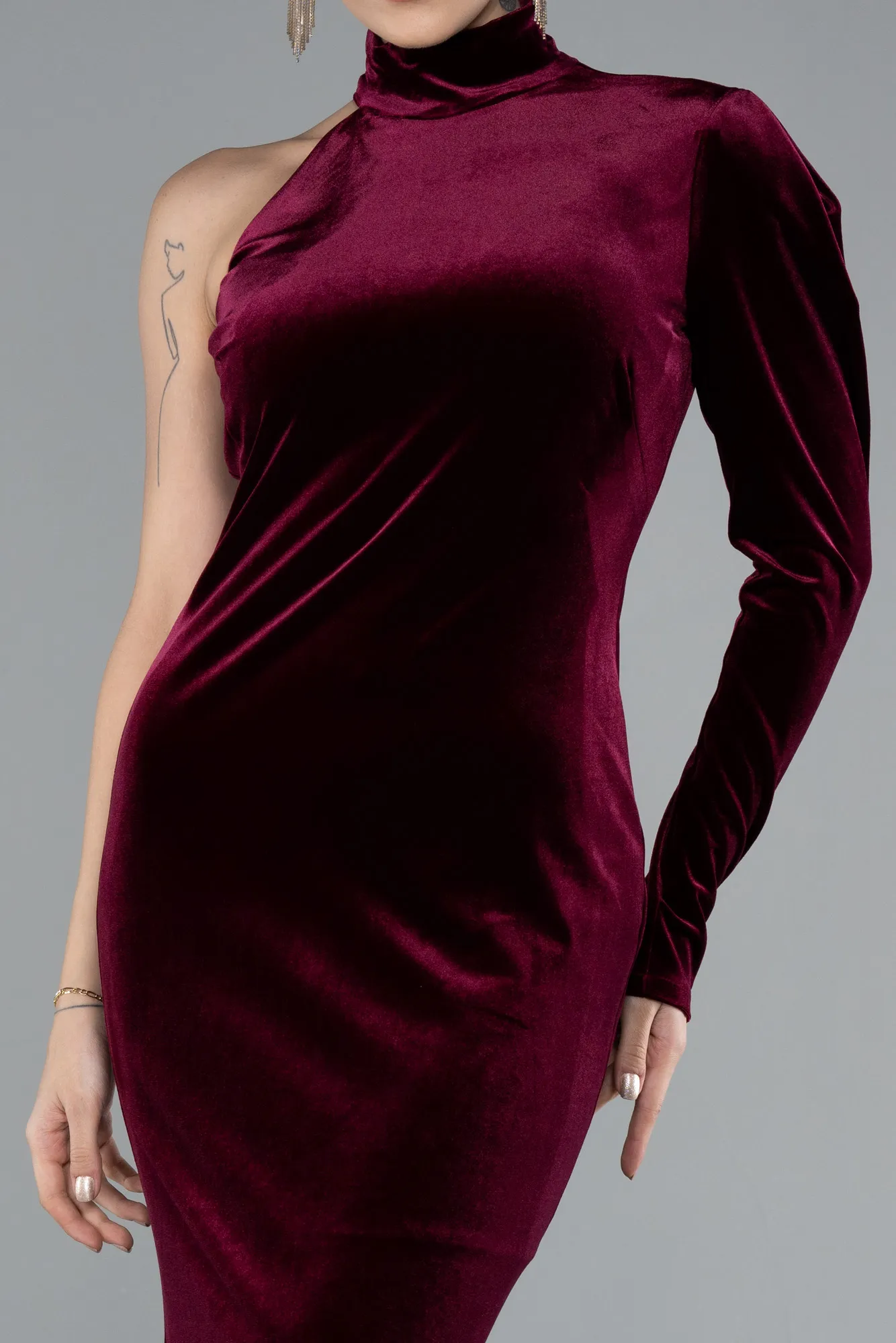 Burgundy-Long Velvet Evening Dress ABU4523