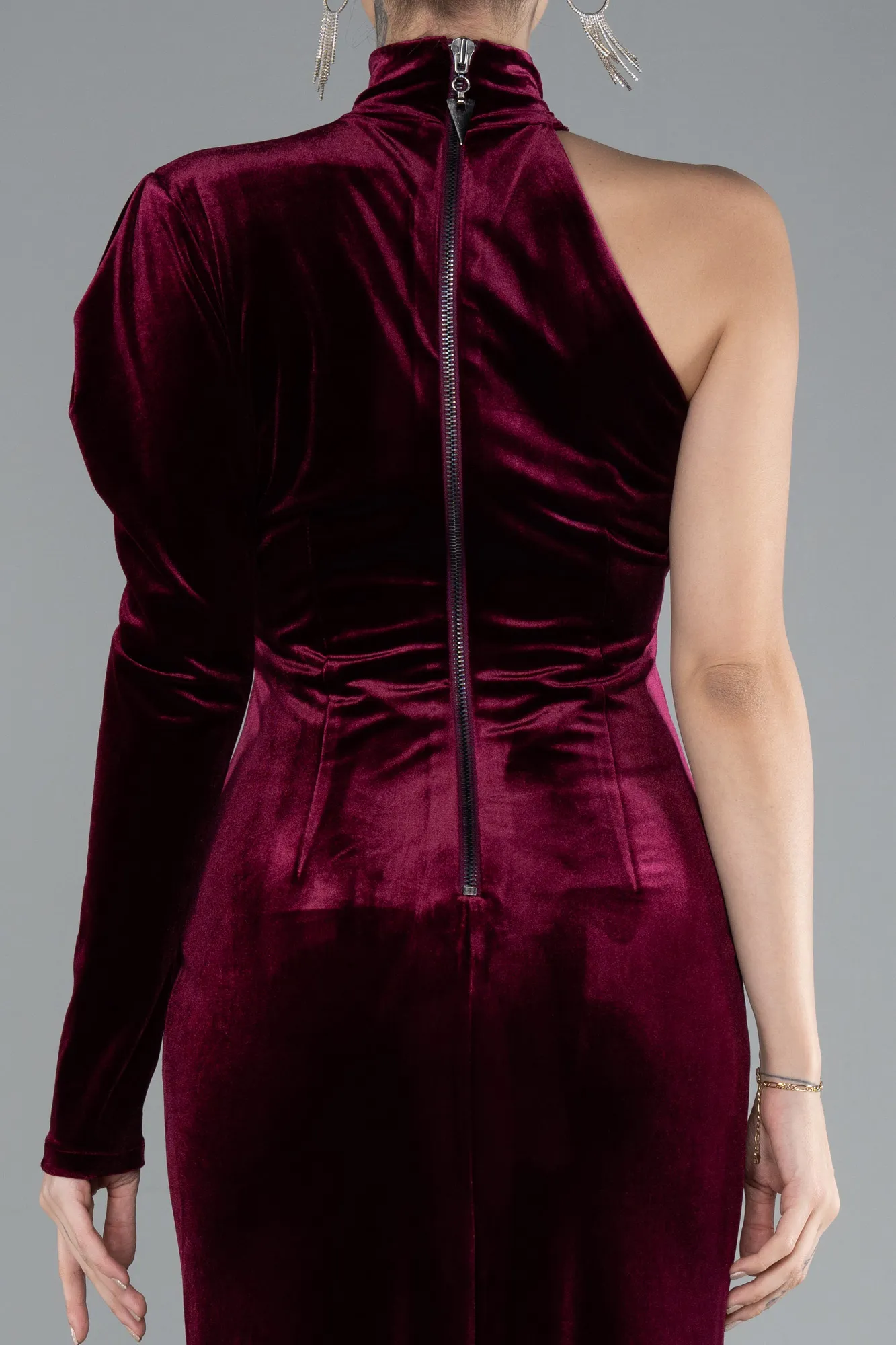 Burgundy-Long Velvet Evening Dress ABU4523