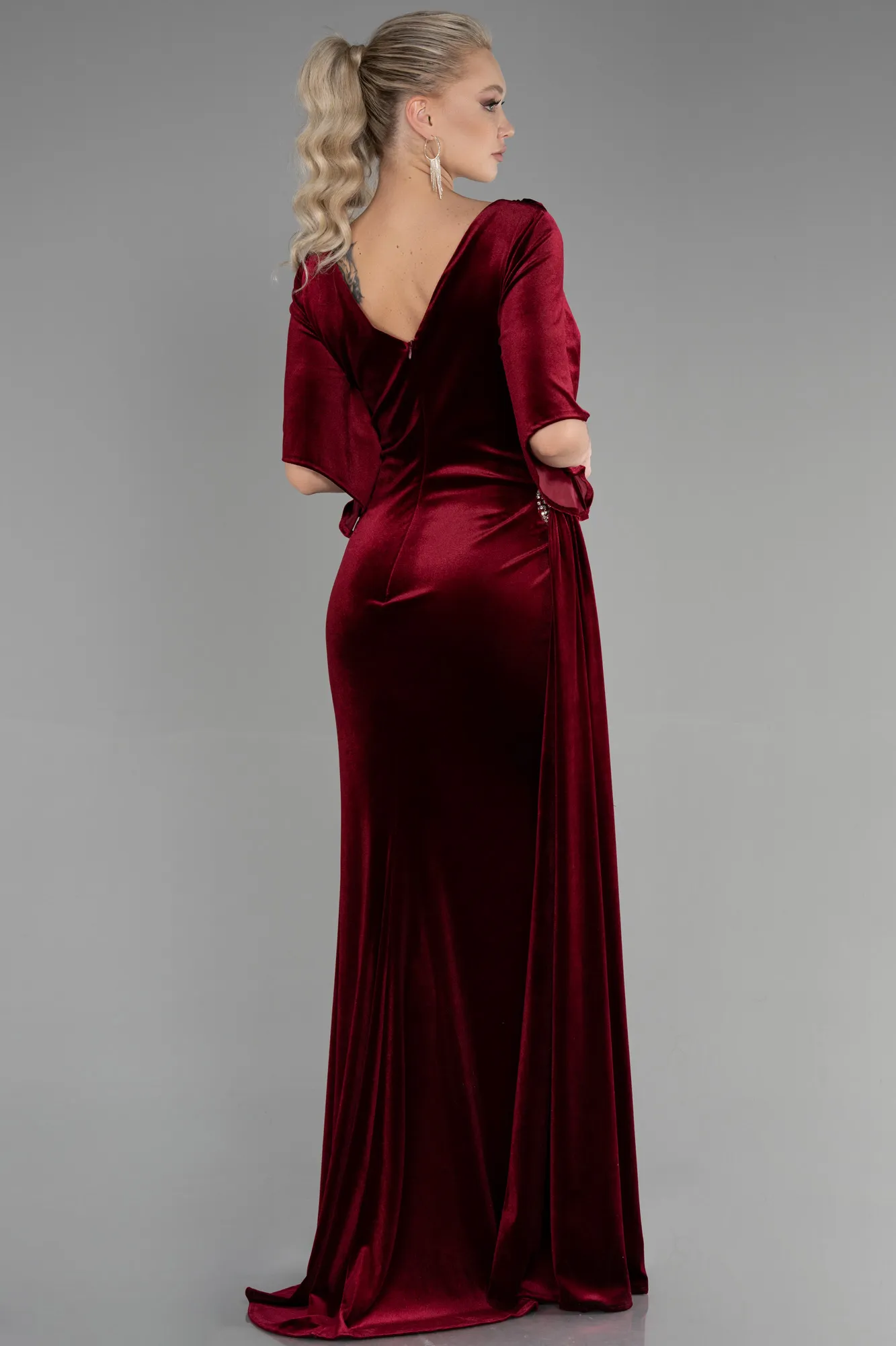 Burgundy-Long Velvet Mermaid Evening Dress ABU3369