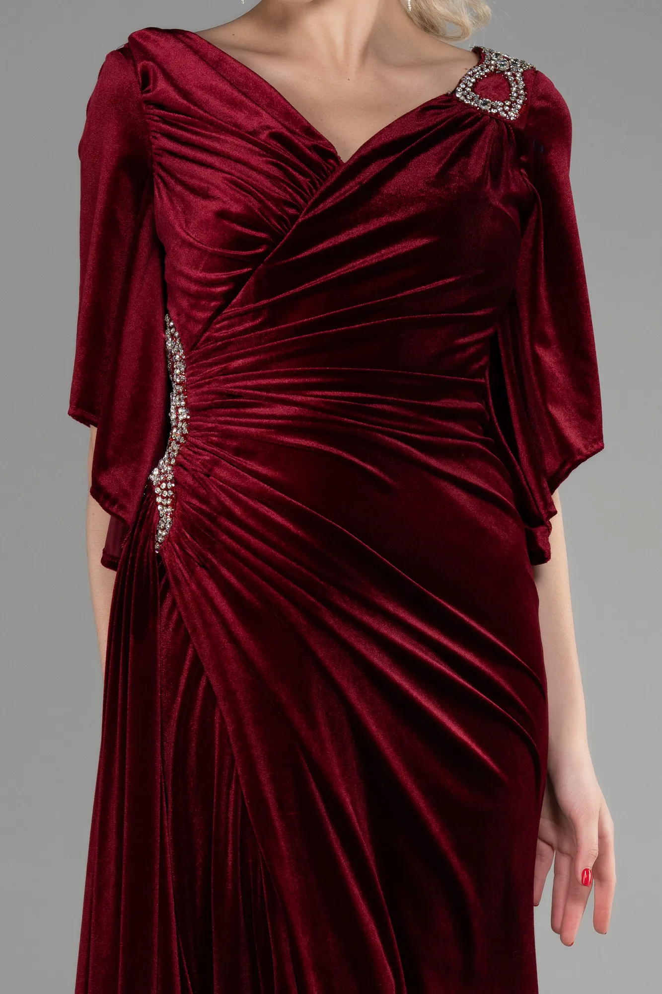 Burgundy-Long Velvet Mermaid Evening Dress ABU3369