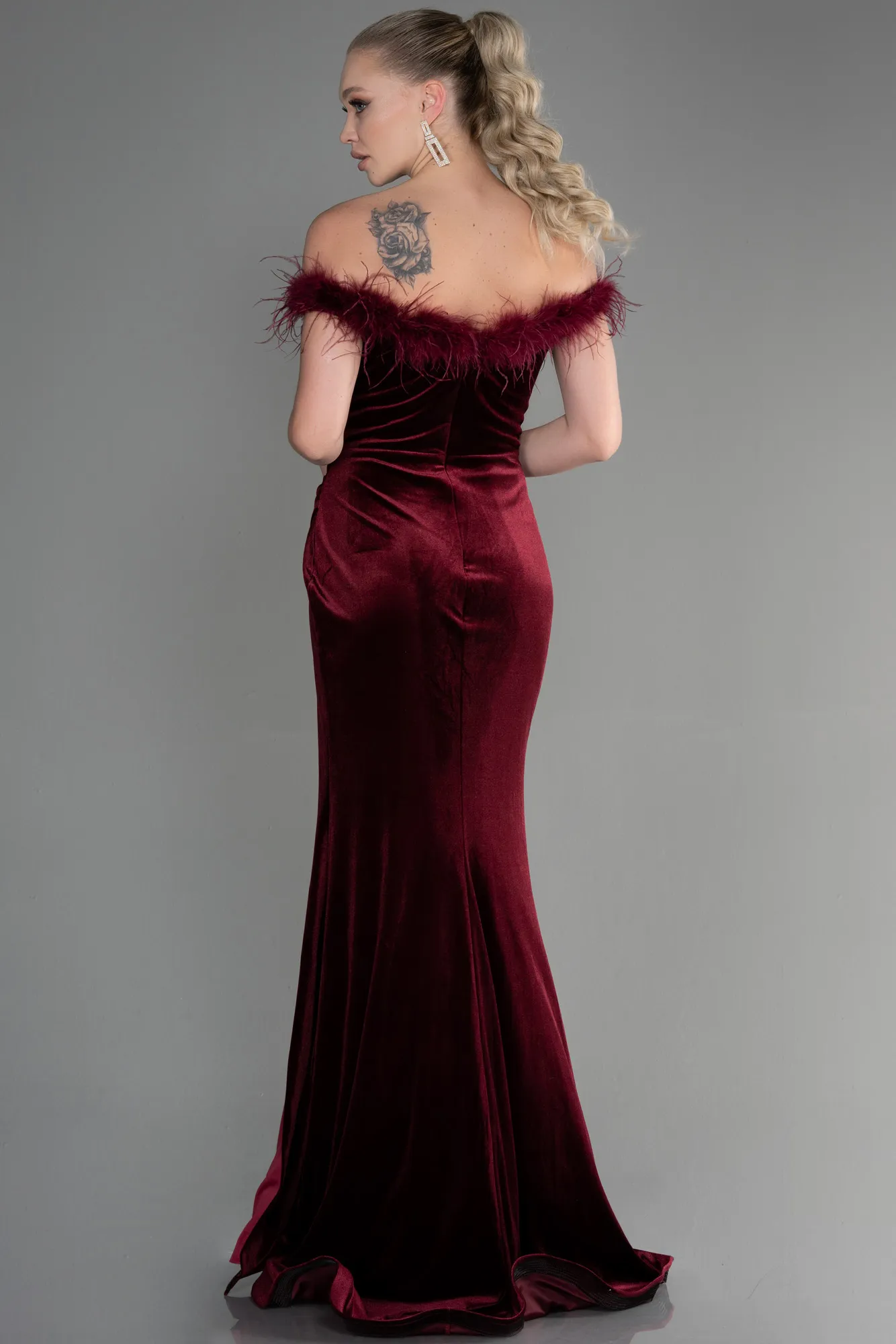 Burgundy-Long Velvet Mermaid Evening Dress ABU3392