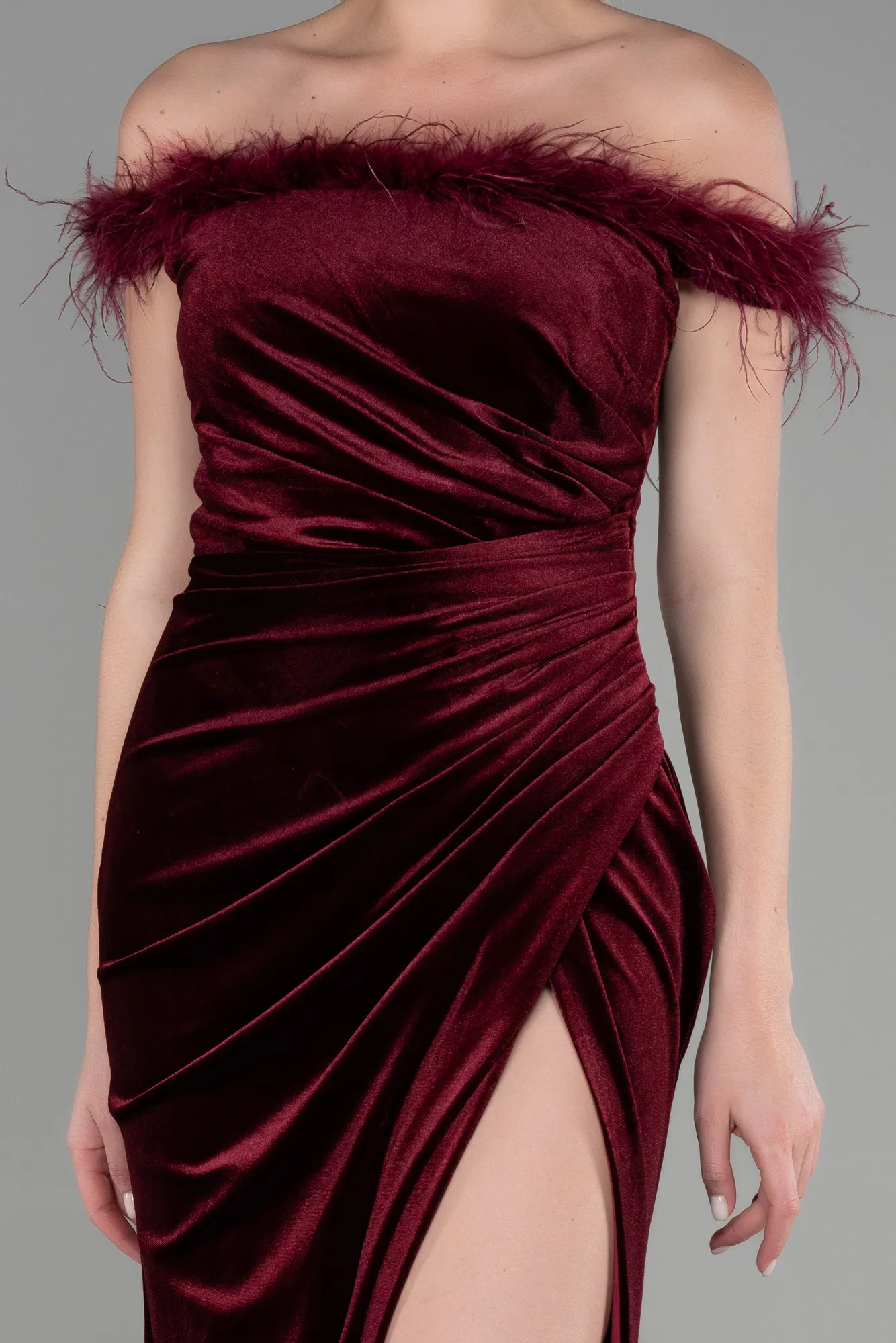 Burgundy-Long Velvet Mermaid Evening Dress ABU3392
