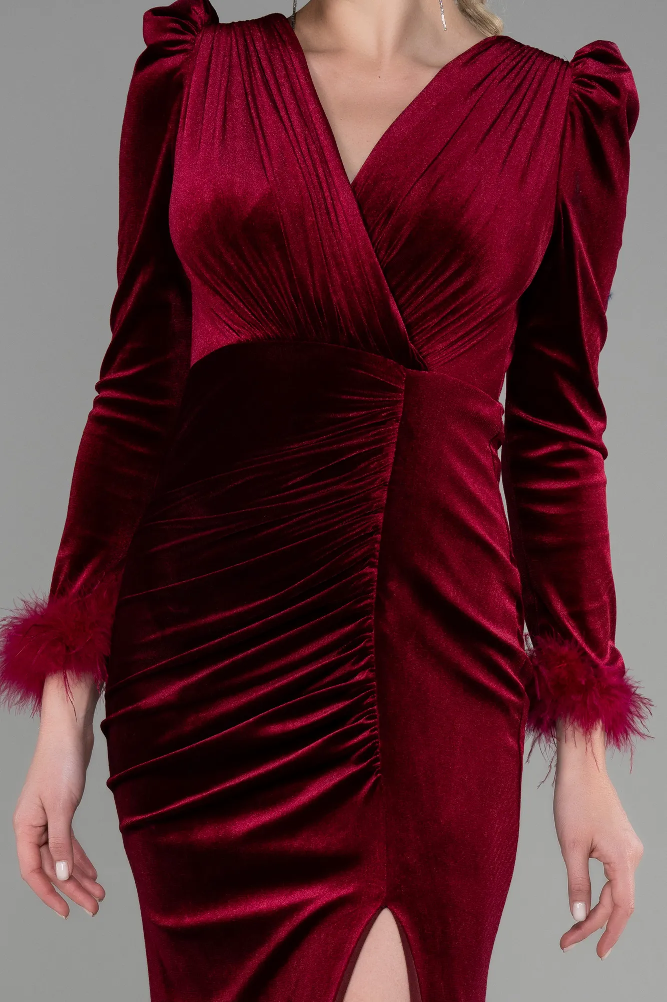 Burgundy-Long Velvet Mermaid Prom Dress ABU3393
