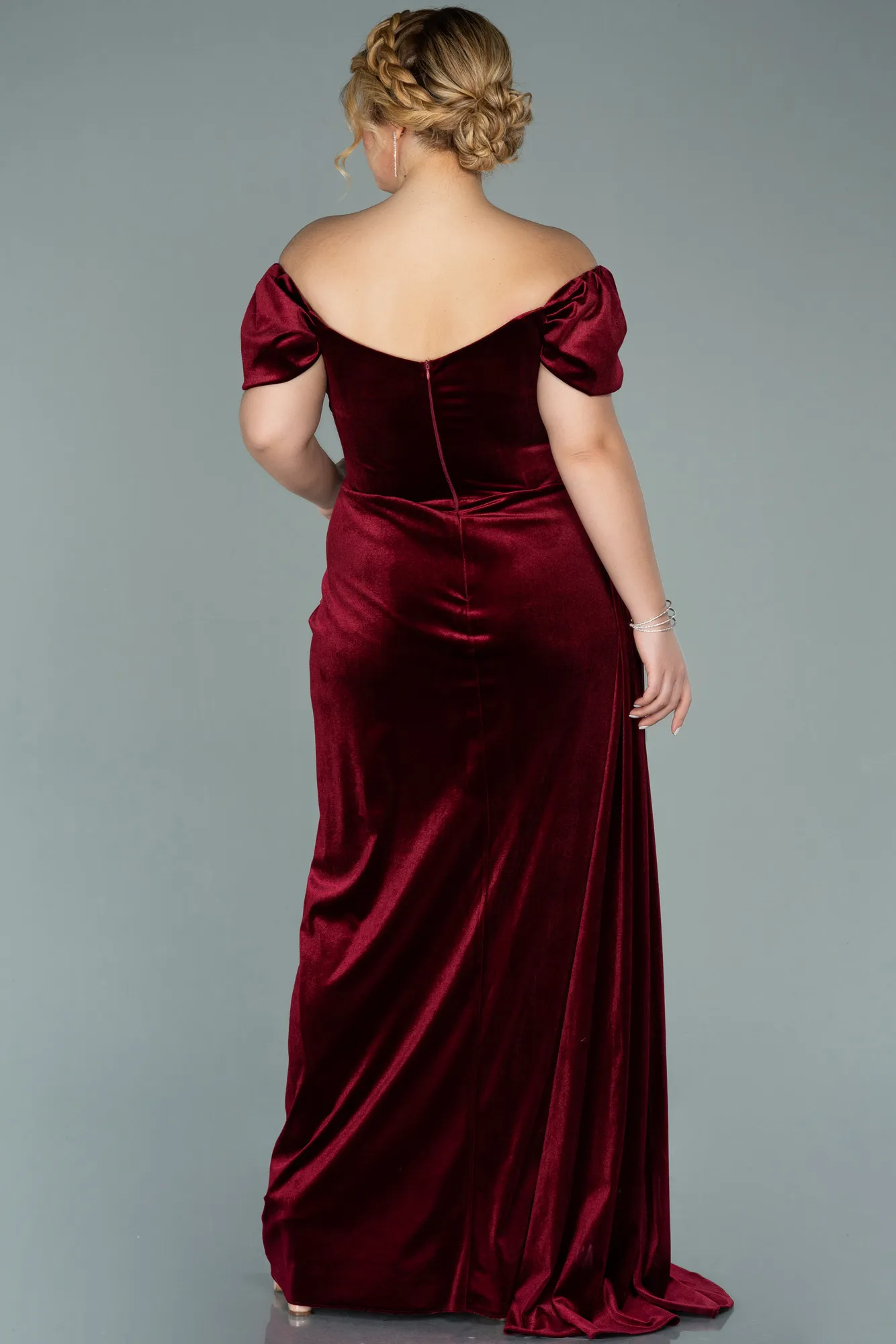 Burgundy-Long Velvet Oversized Evening Dress ABU1991