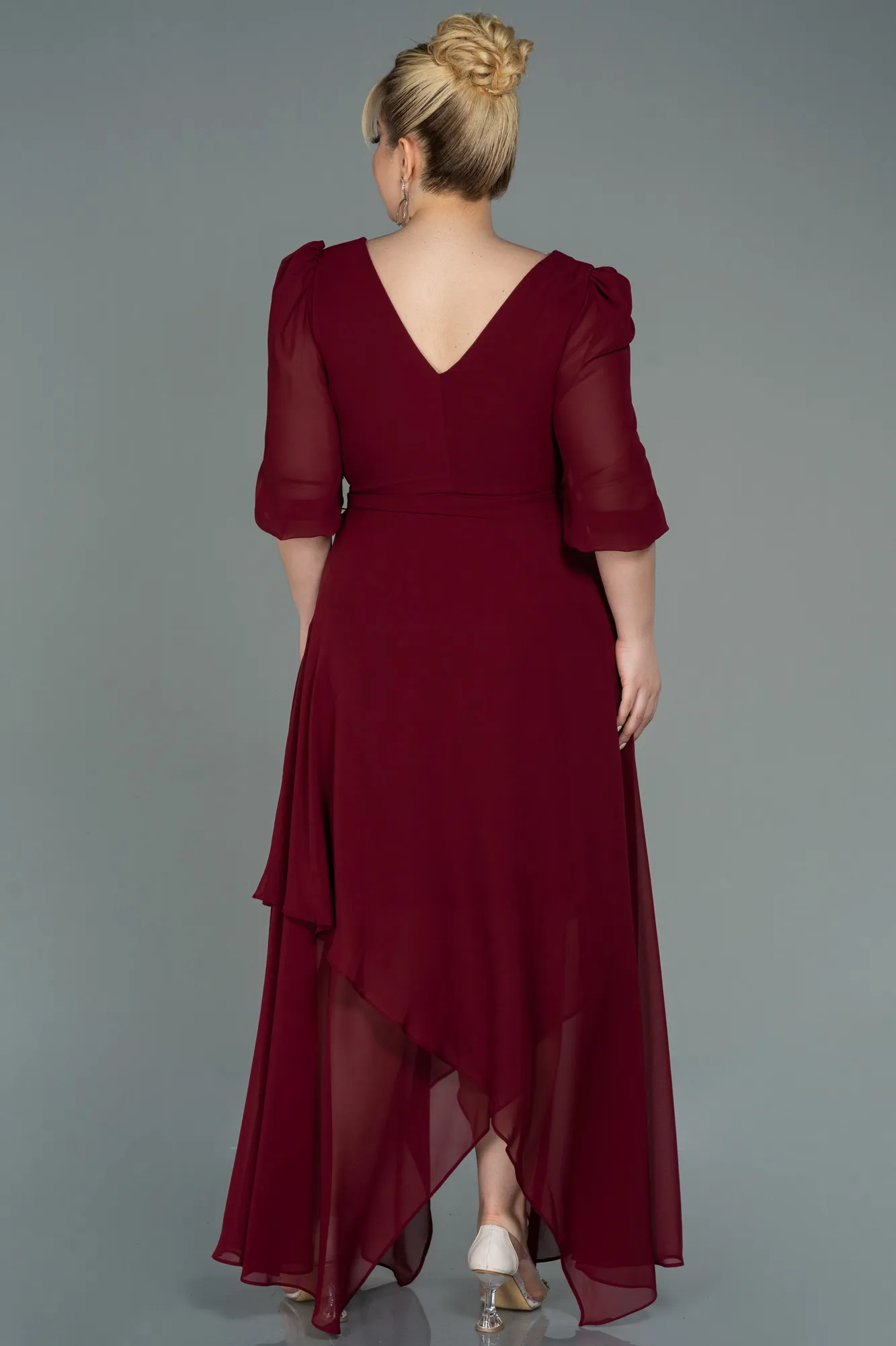 Burgundy-Midi Chiffon Oversized Evening Dress ABK1083