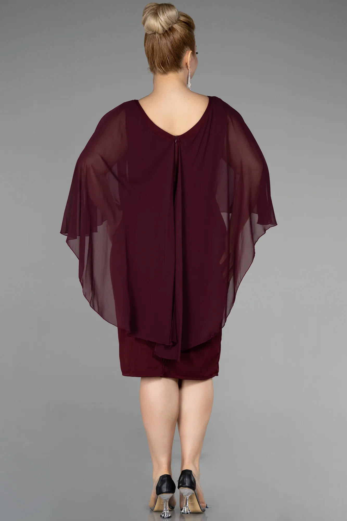 Burgundy-Midi Chiffon Plus Size Evening Dress ABK1924