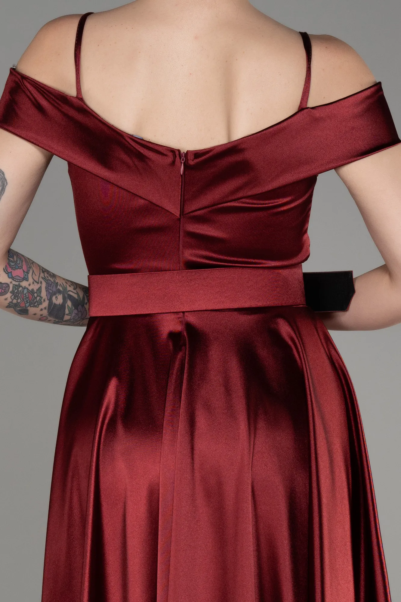 Burgundy-Midi Cocktail Satin Dress ABK2080