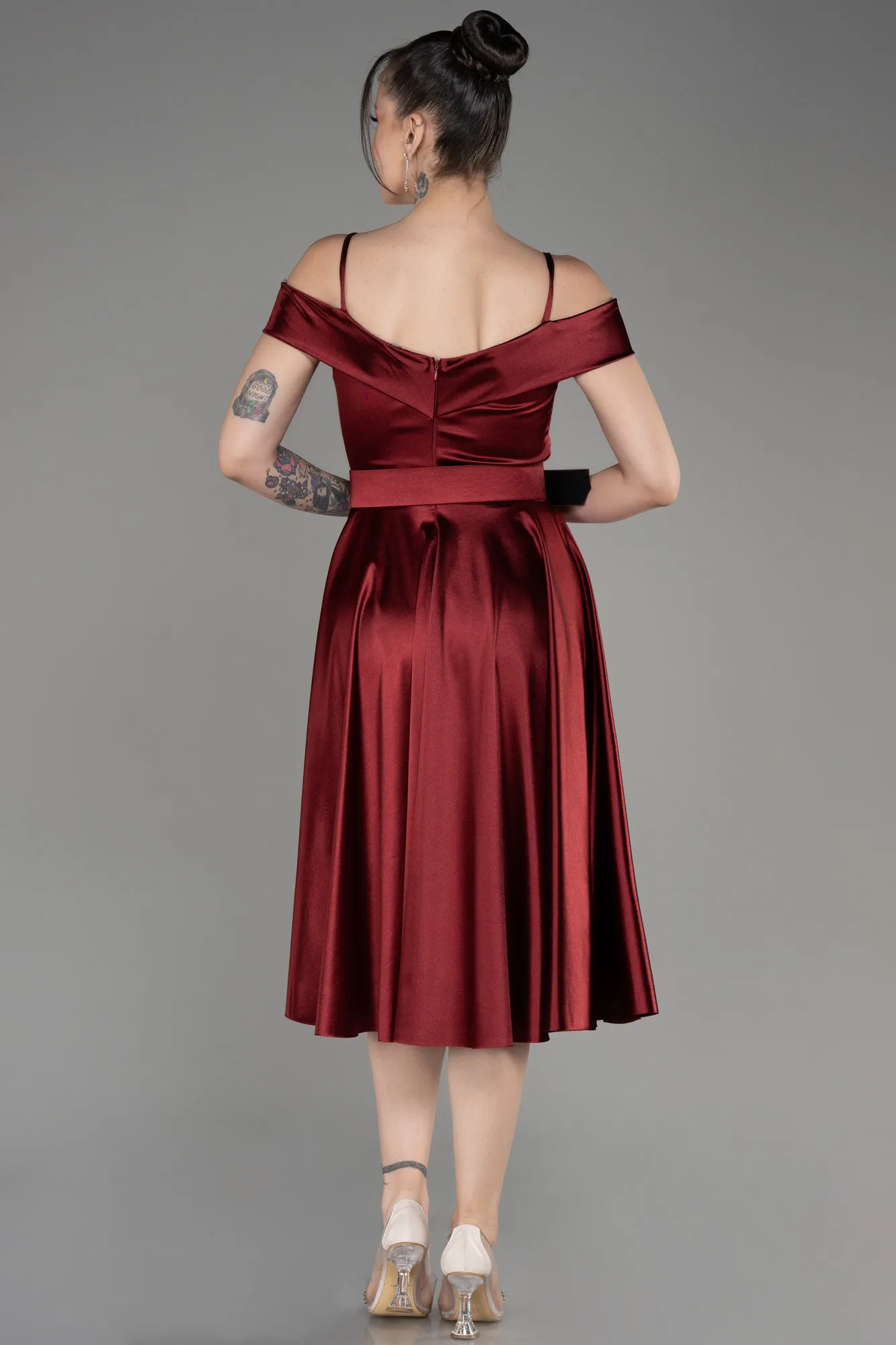 Burgundy-Midi Cocktail Satin Dress ABK2080