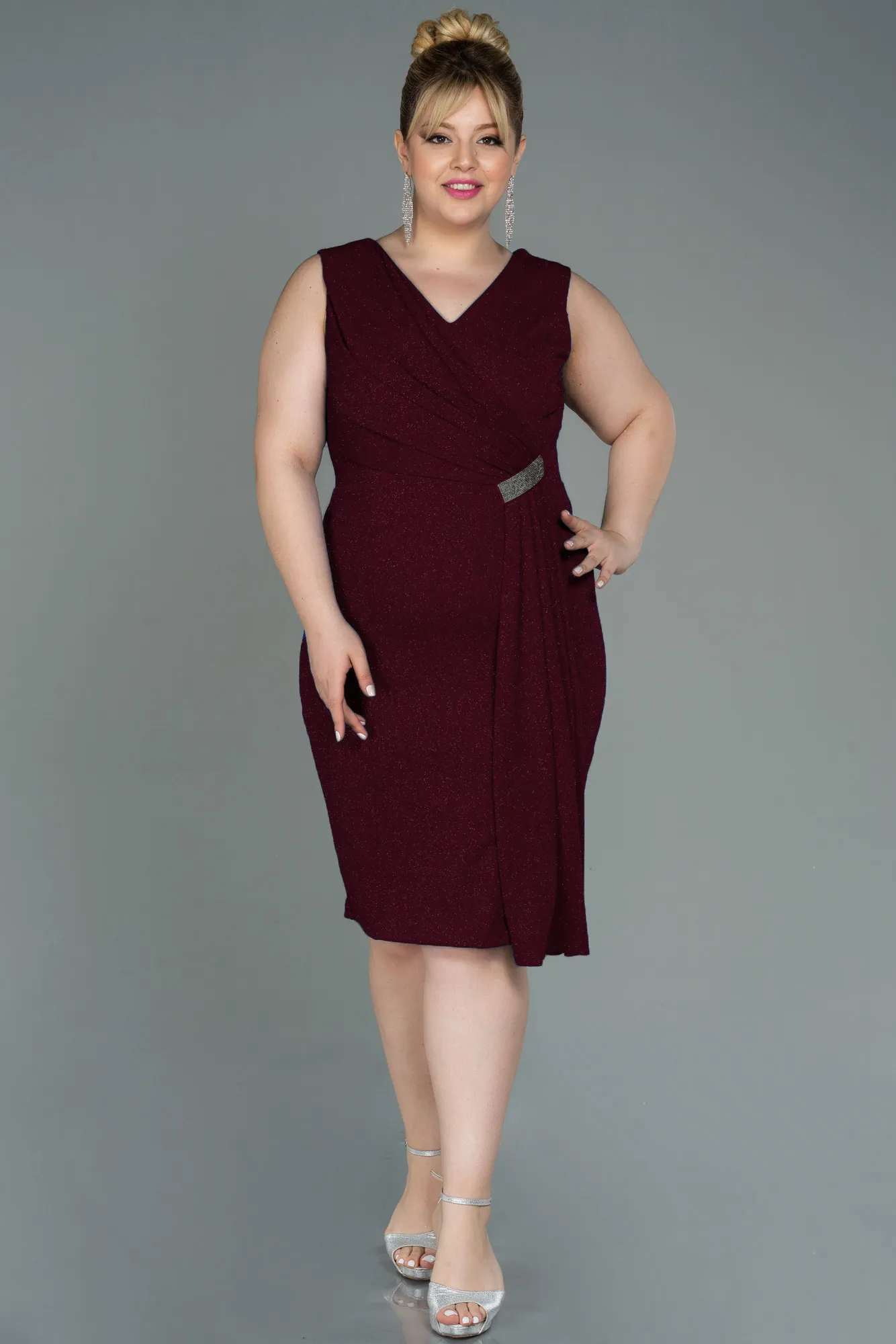 Burgundy-Midi Oversized Evening Dress ABK1752