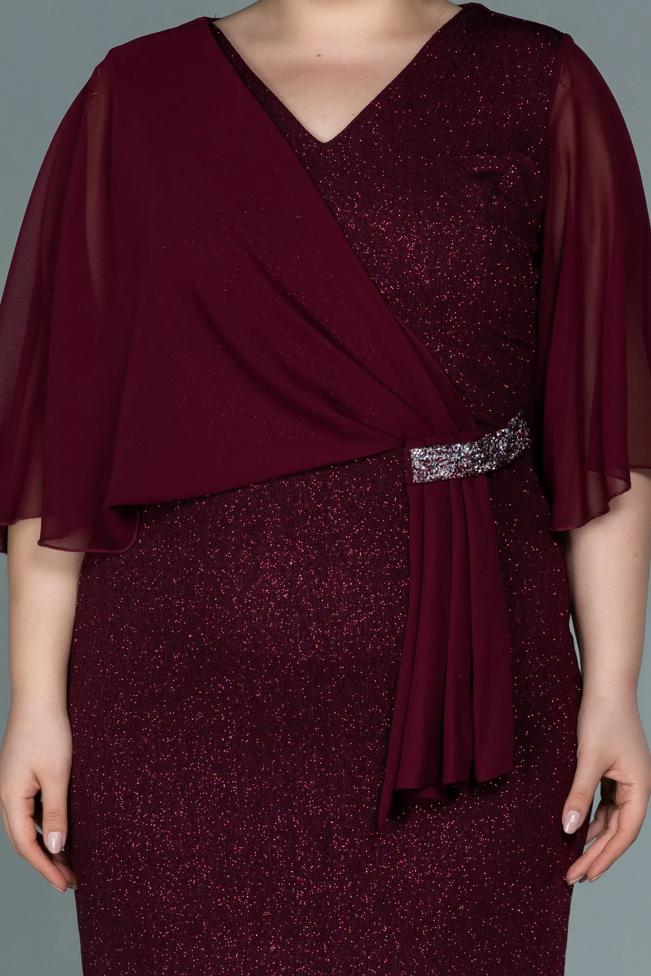Burgundy-Midi Plus Size Evening Dress ABK1567