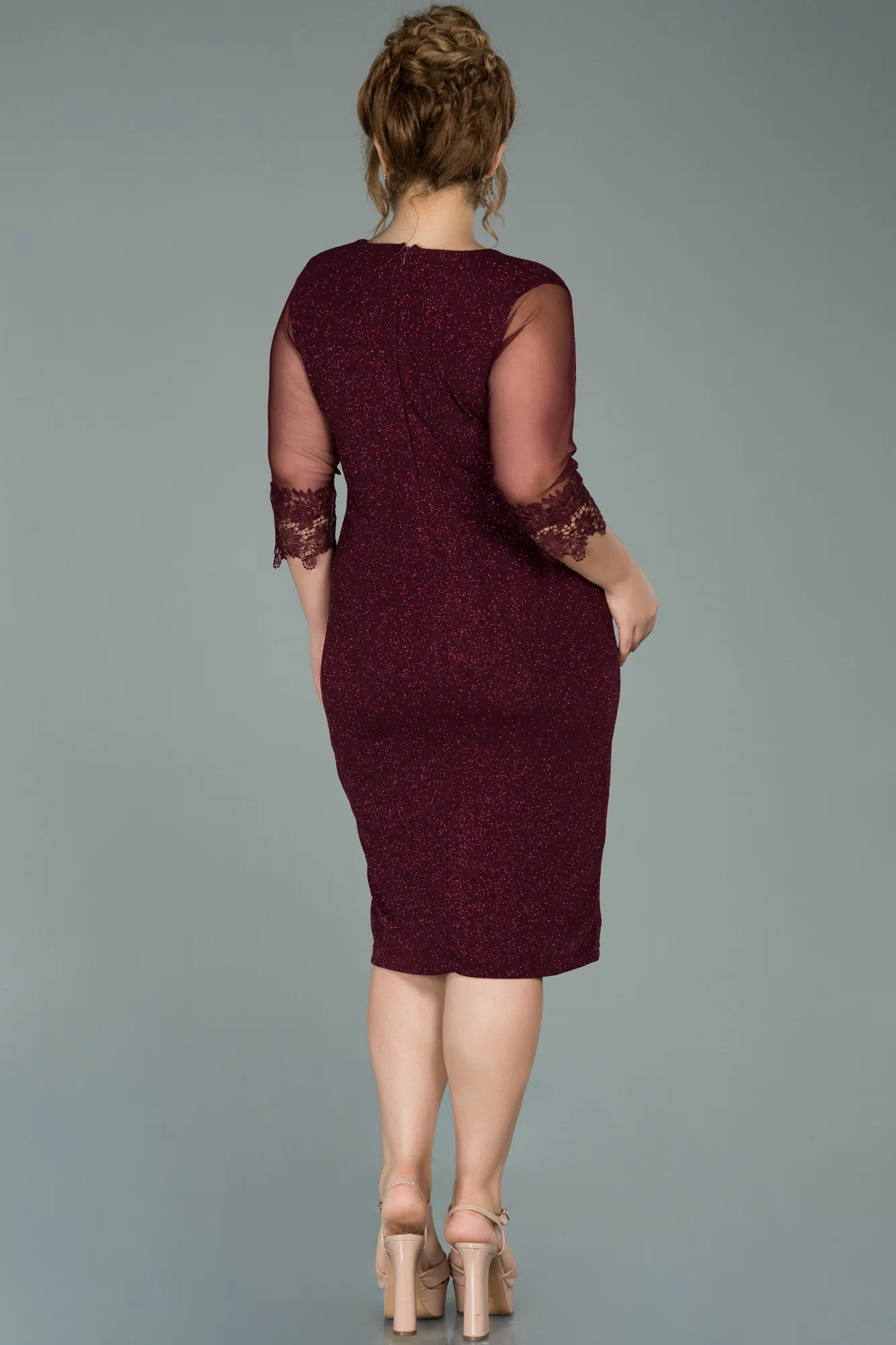 Burgundy-Midi Plus Size Evening Dress ABK1653