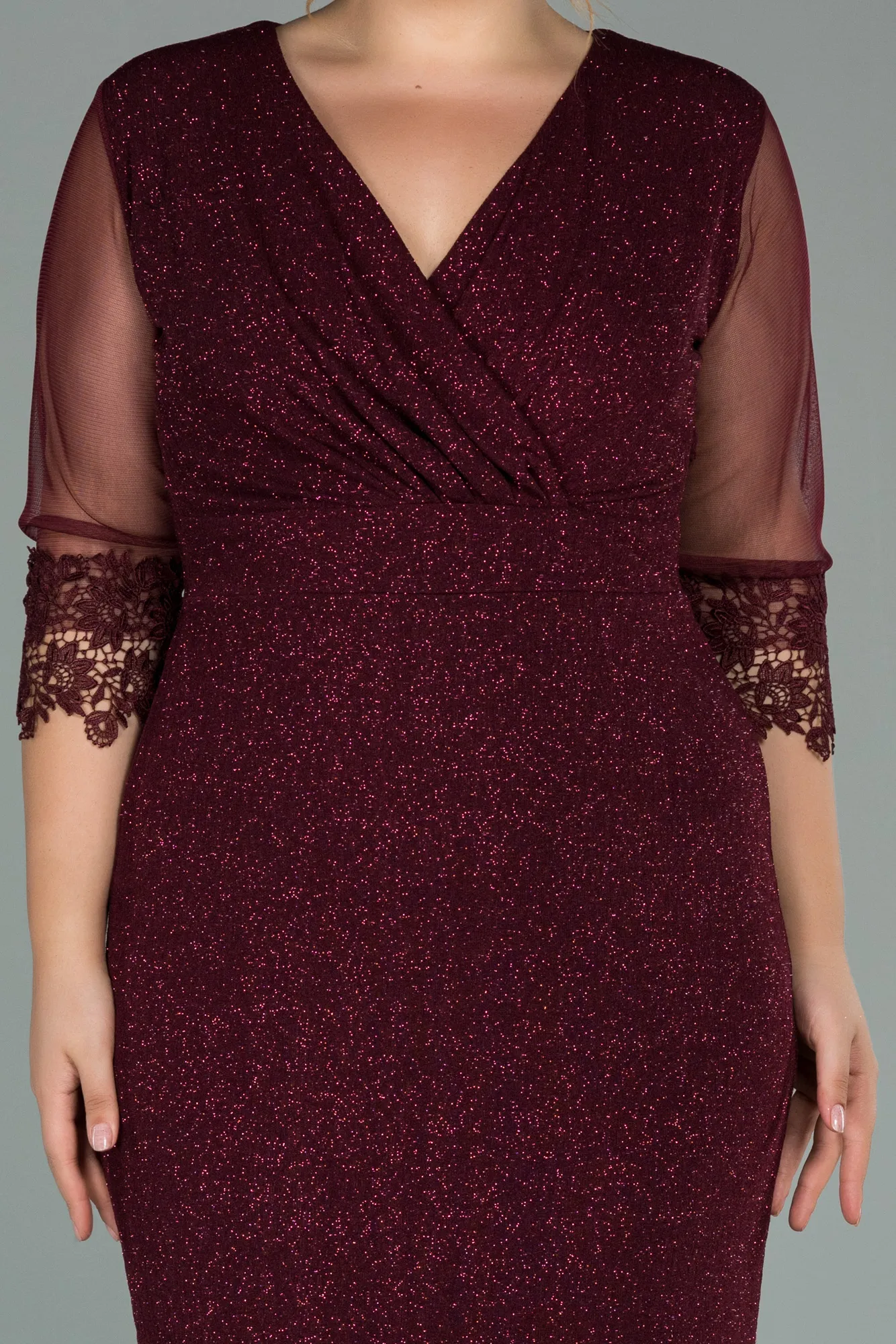 Burgundy-Midi Plus Size Evening Dress ABK1653