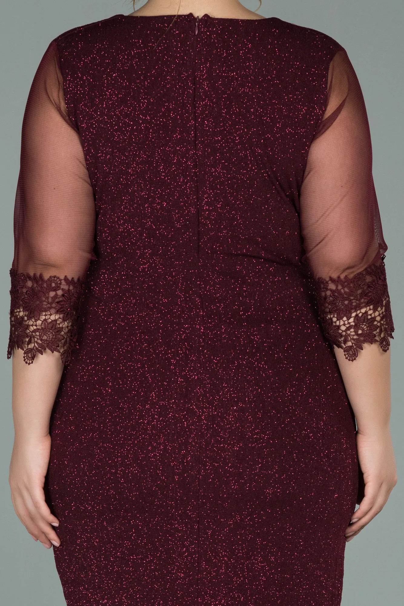 Burgundy-Midi Plus Size Evening Dress ABK1653