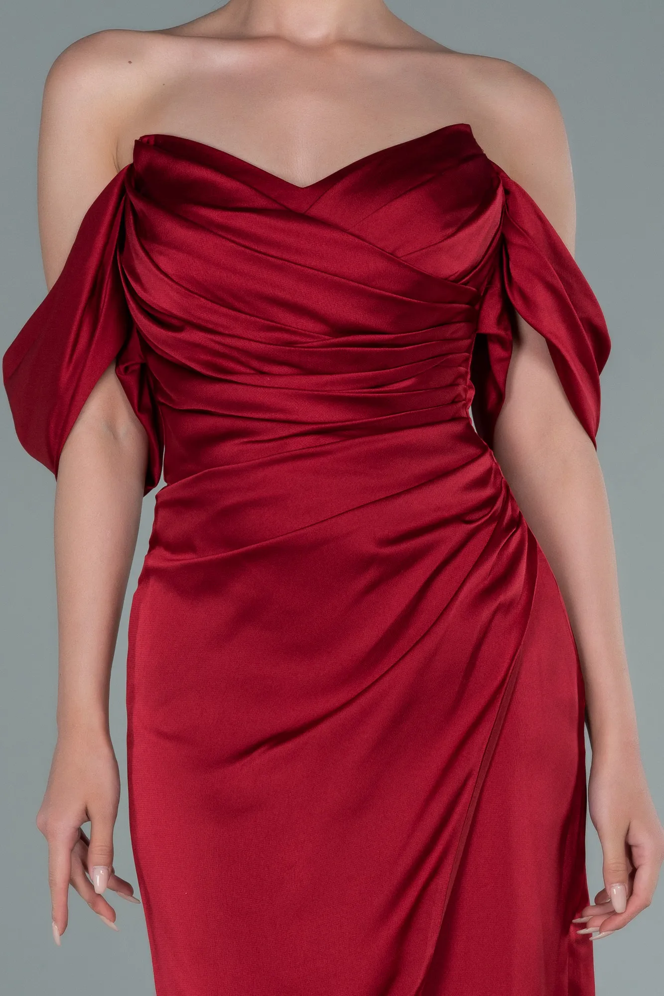 Burgundy-Midi Satin Invitation Dress ABK1404