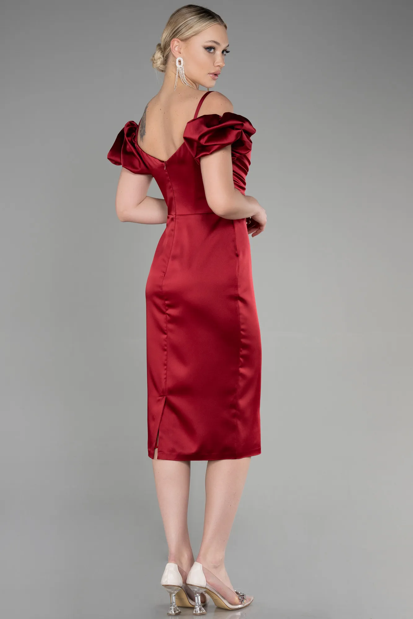 Burgundy-Midi Satin Invitation Dress ABK1922