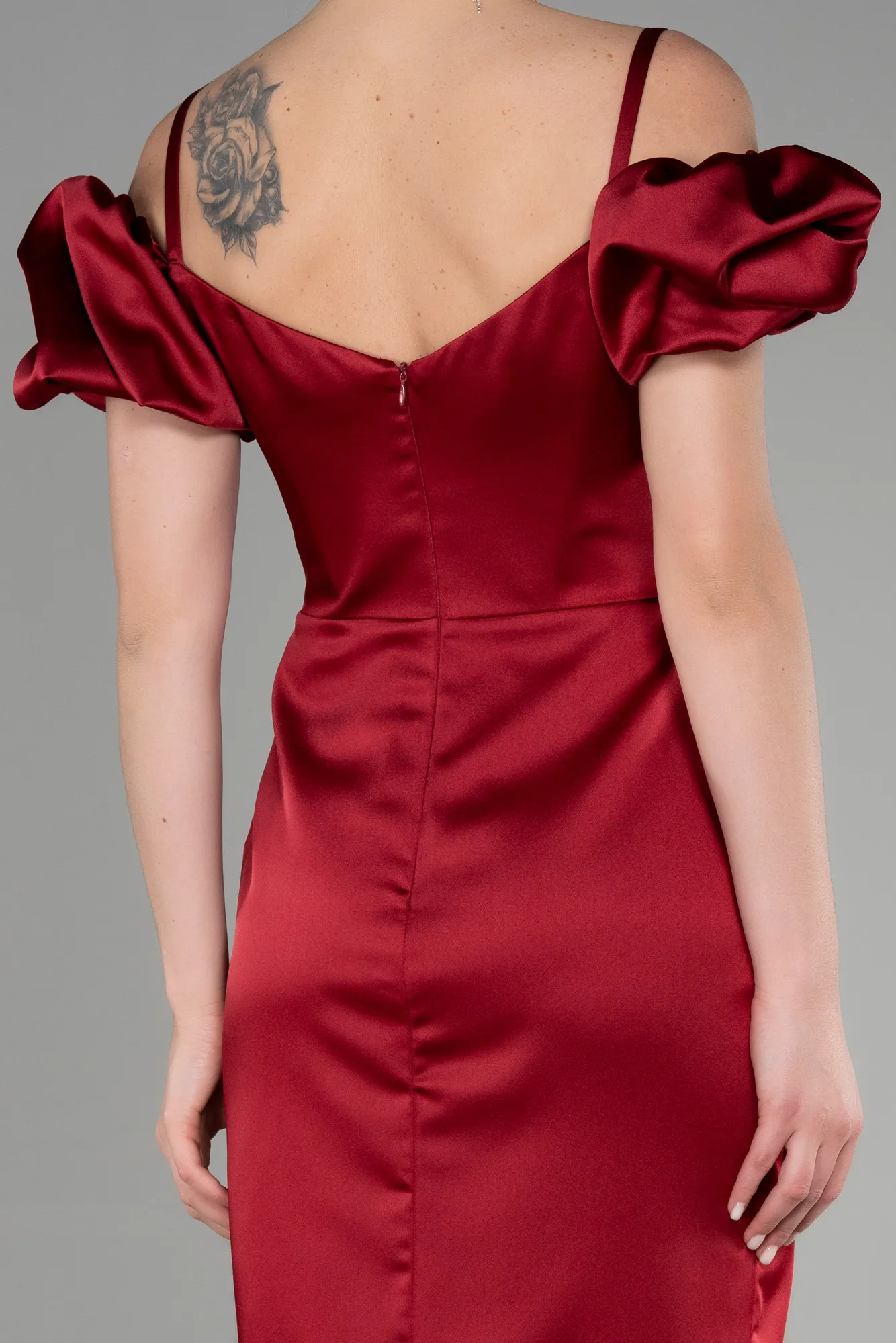 Burgundy-Midi Satin Invitation Dress ABK1922