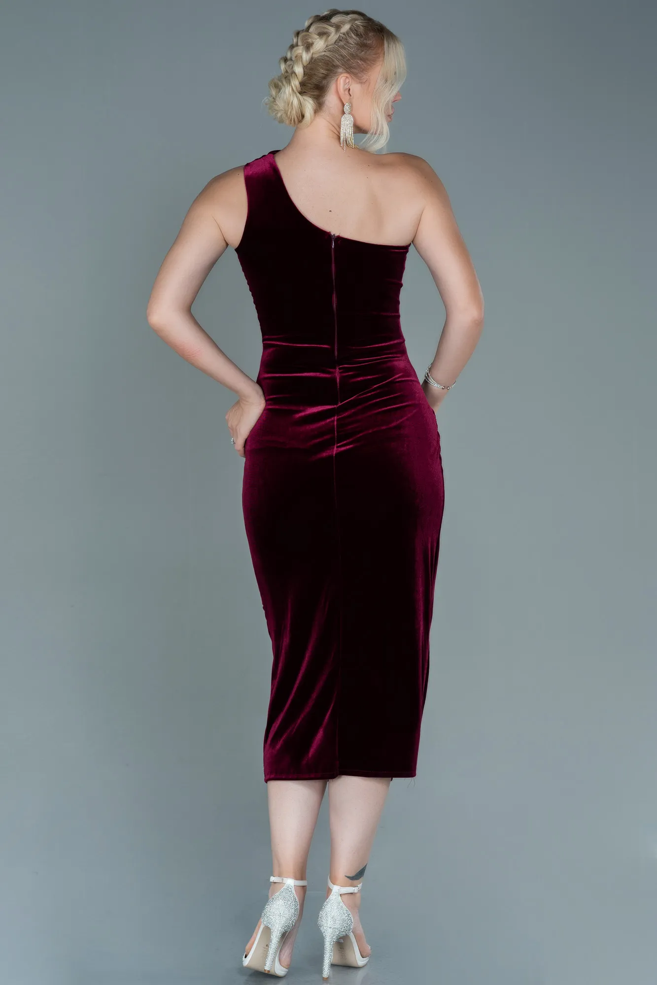 Burgundy-Midi Velvet Invitation Dress ABK1501