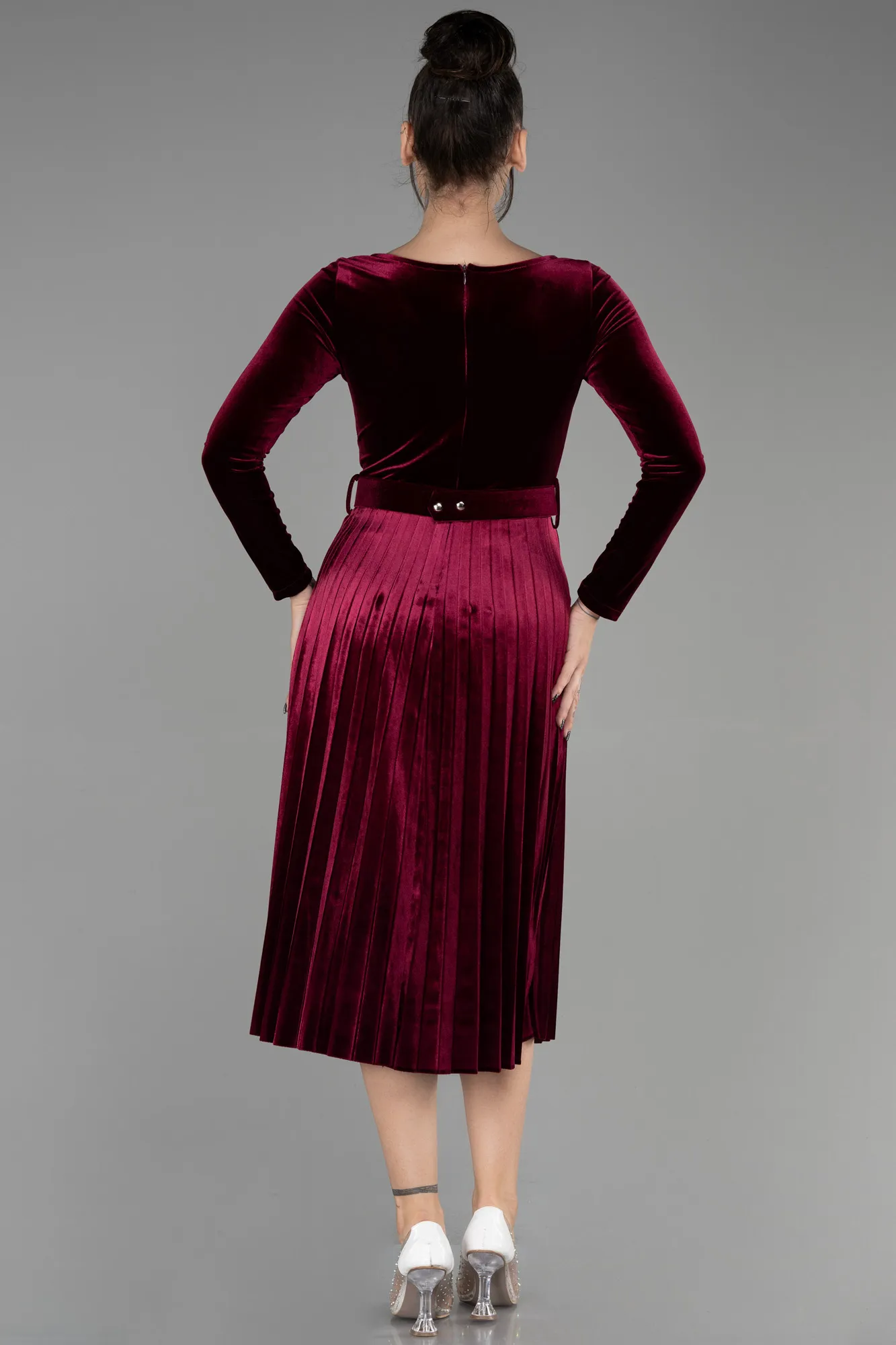 Burgundy-Midi Velvet Invitation Dress ABK1870
