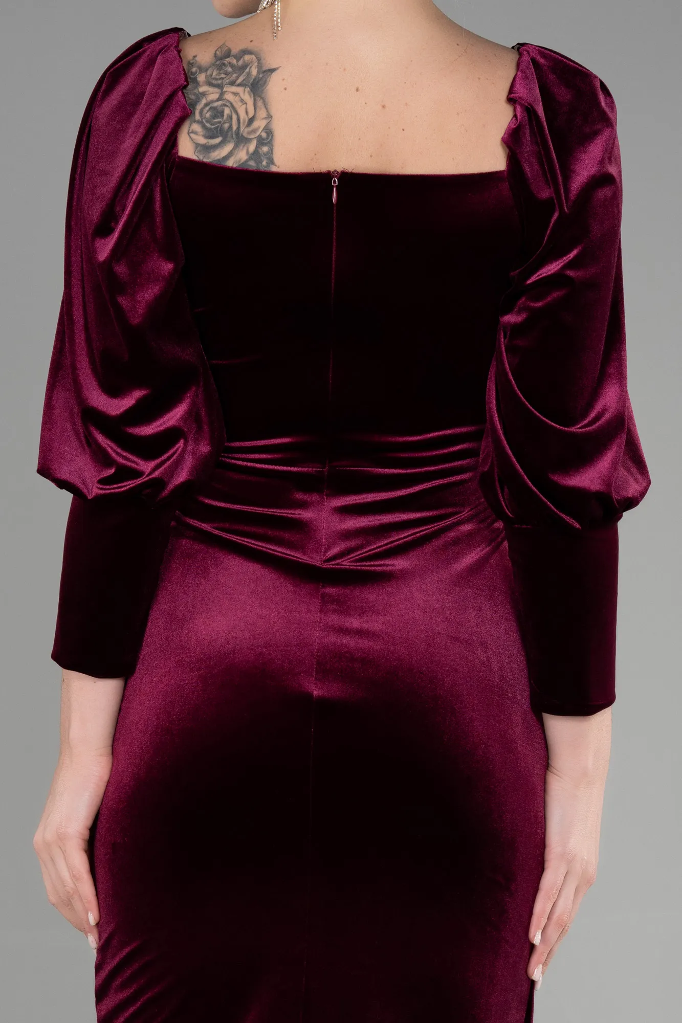 Burgundy-Midi Velvet Invitation Dress ABK1921