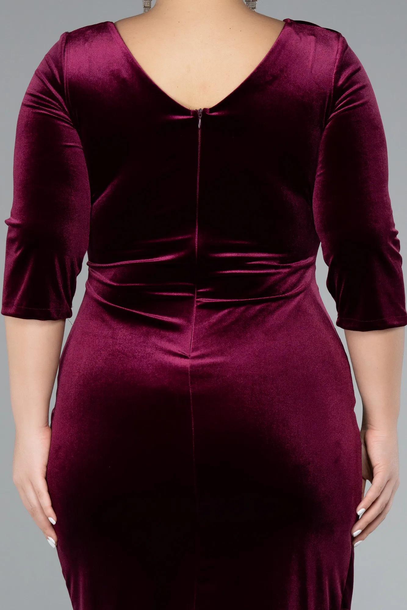 Burgundy-Midi Velvet Plus Size Cocktail Dress ABK2156