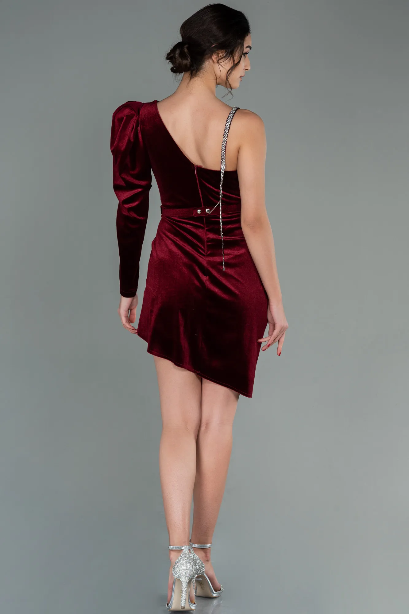 Burgundy-Mini Velvet Invitation Dress ABK1584