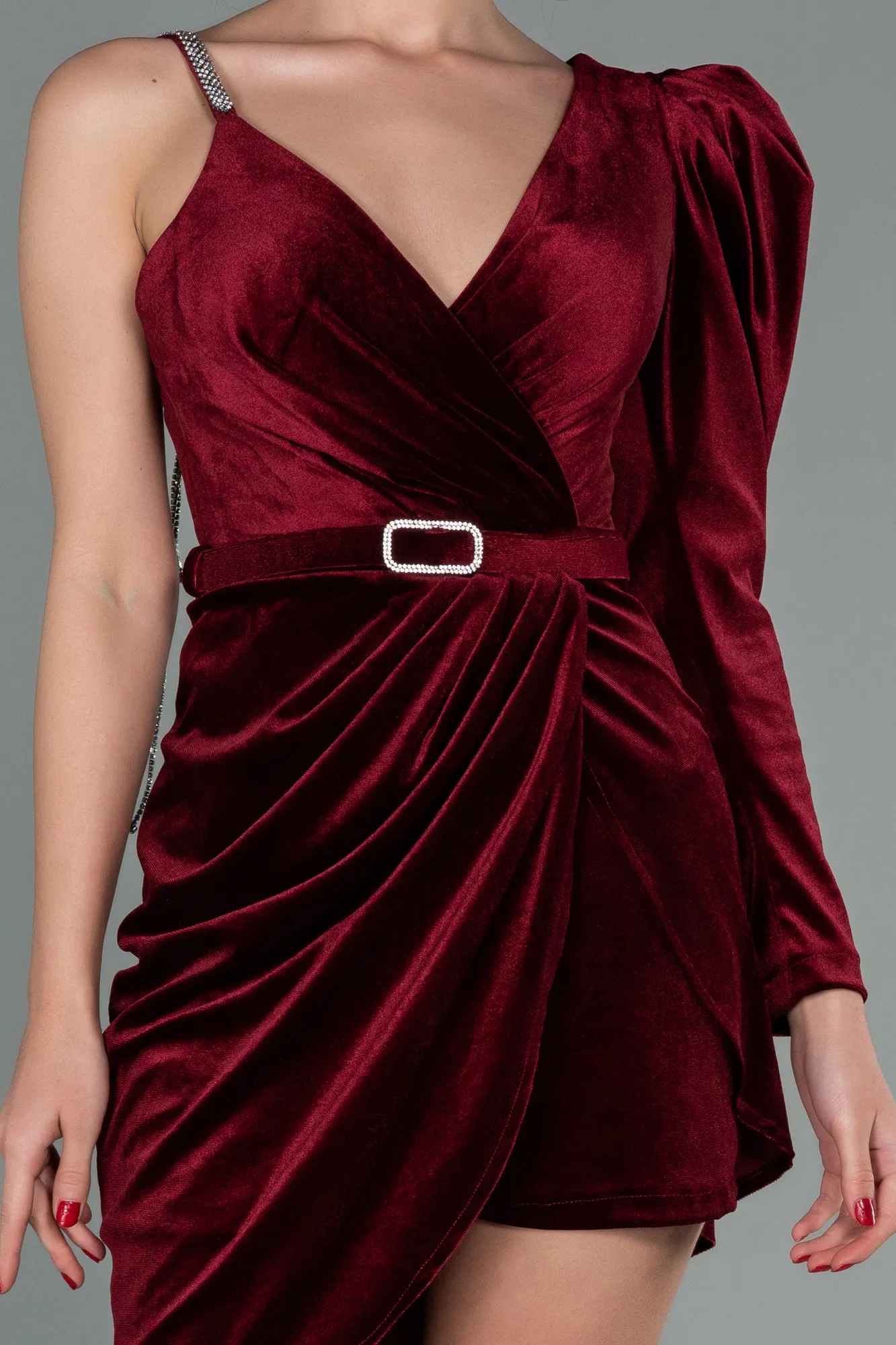Burgundy-Mini Velvet Invitation Dress ABK1584