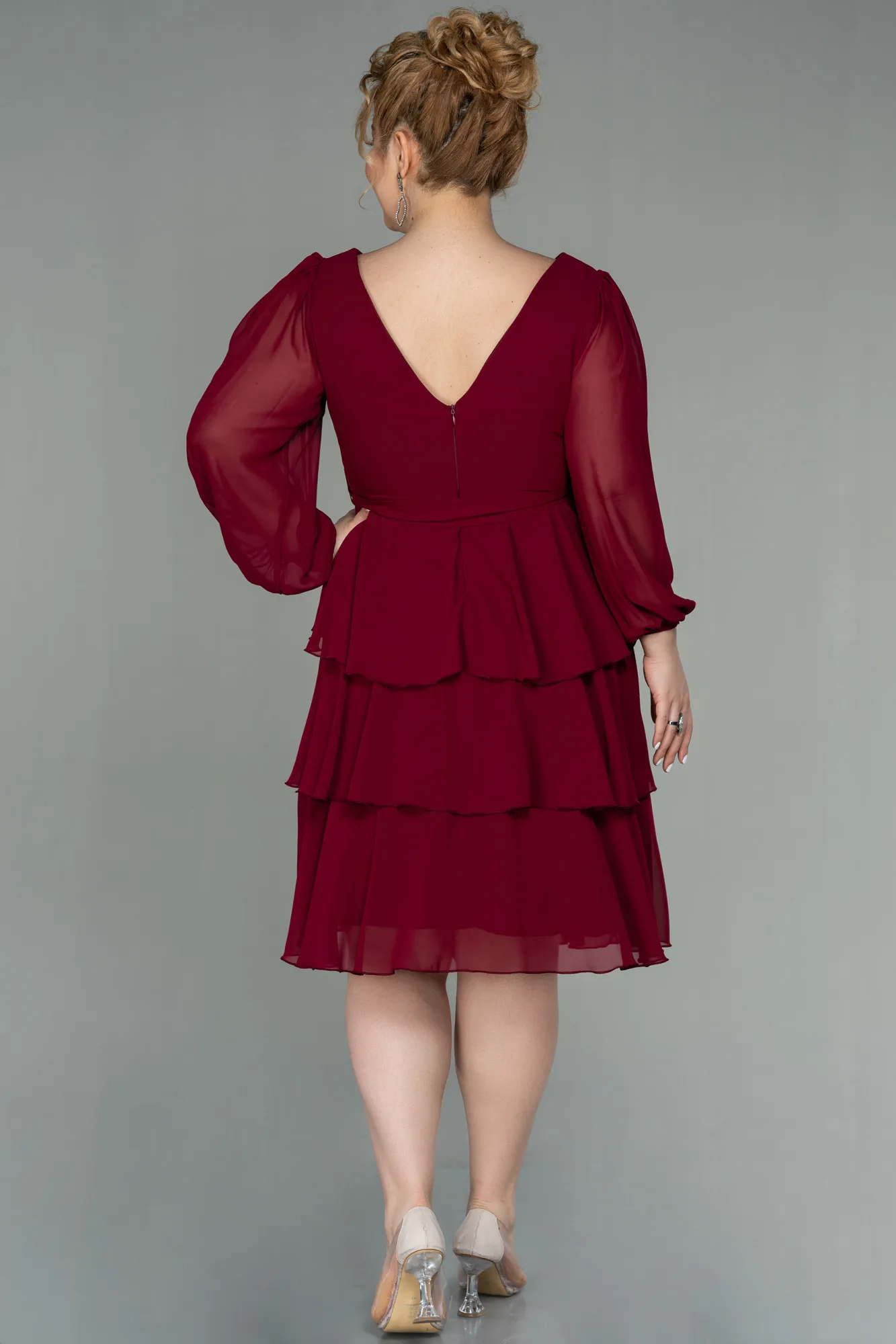 Burgundy-Short Chiffon Oversized Evening Dress ABK1002