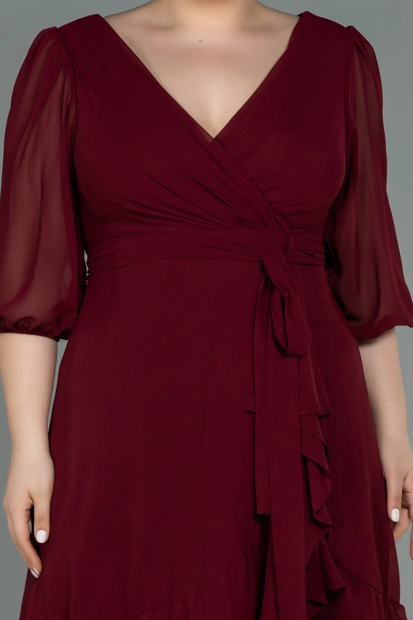 Burgundy-Short Chiffon Oversized Evening Dress ABK1340