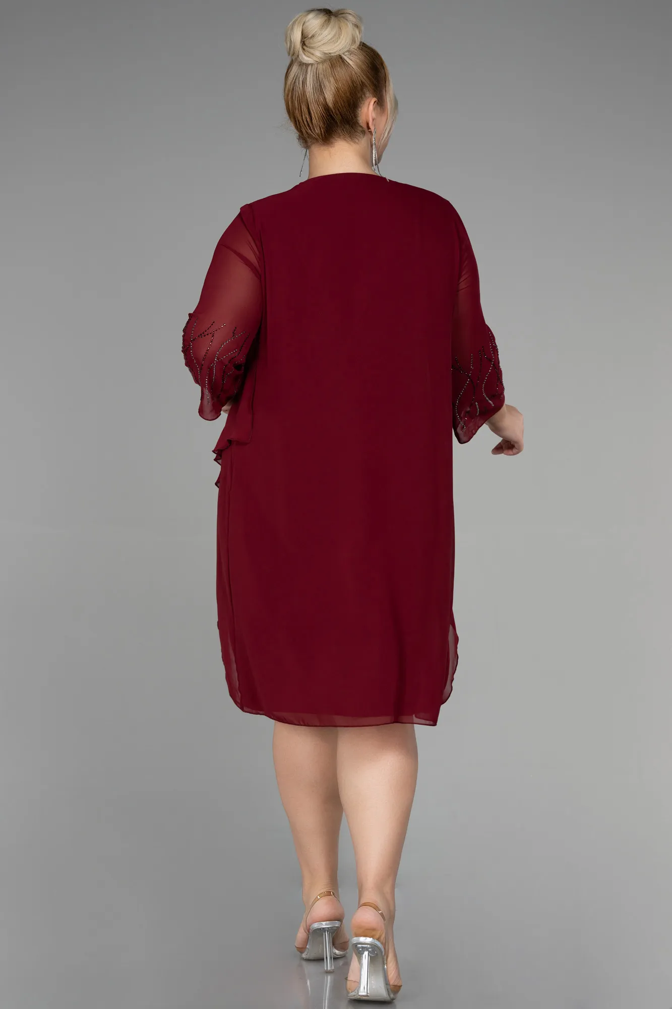 Burgundy-Short Chiffon Plus Size Evening Dress ABK1290