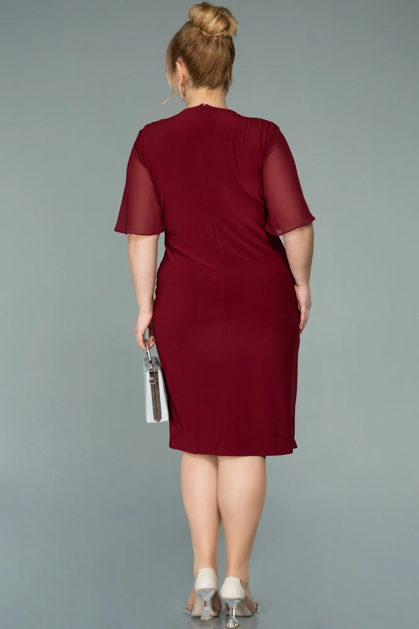 Burgundy-Short Chiffon Plus Size Evening Dress ABK1299