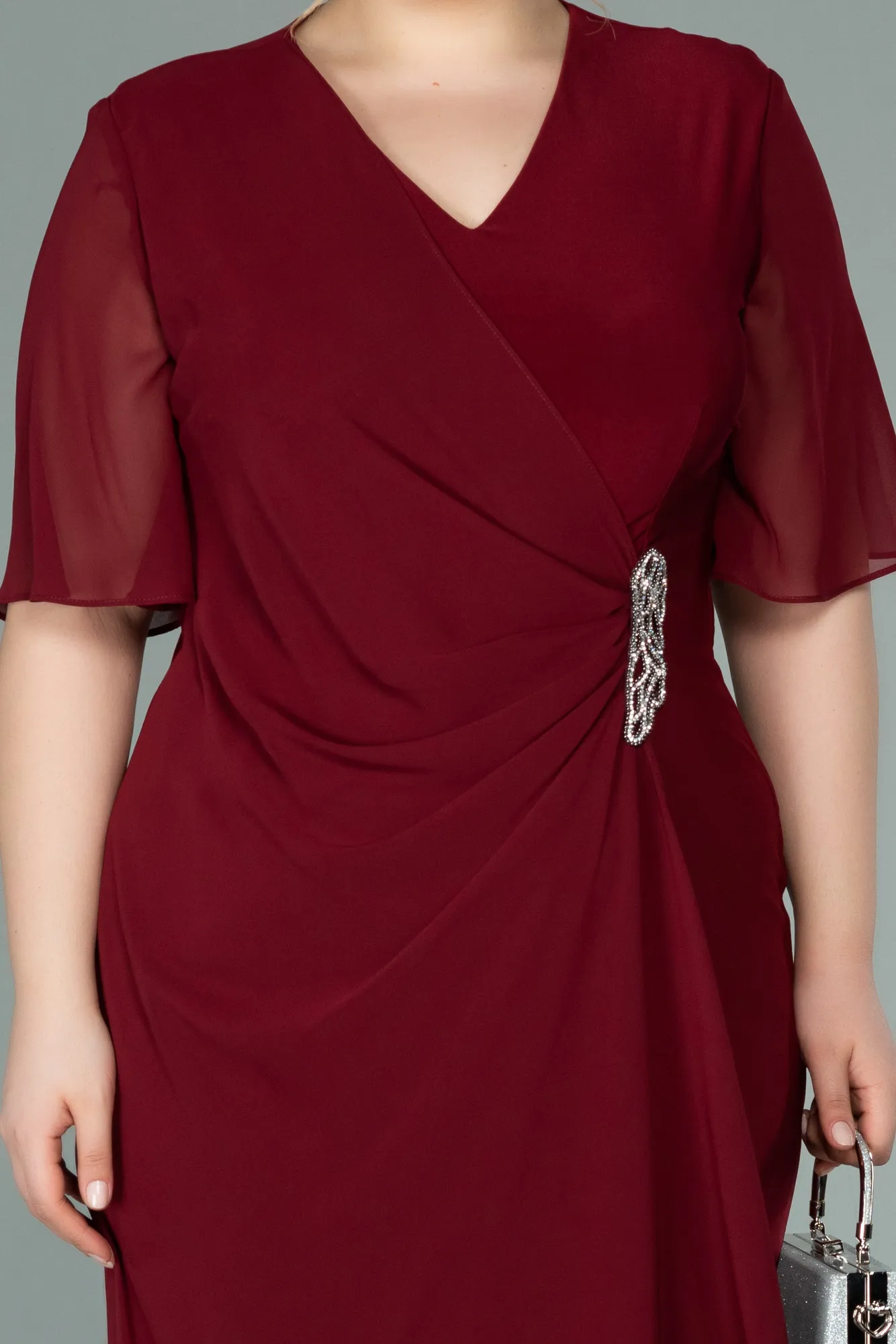 Burgundy-Short Chiffon Plus Size Evening Dress ABK1299