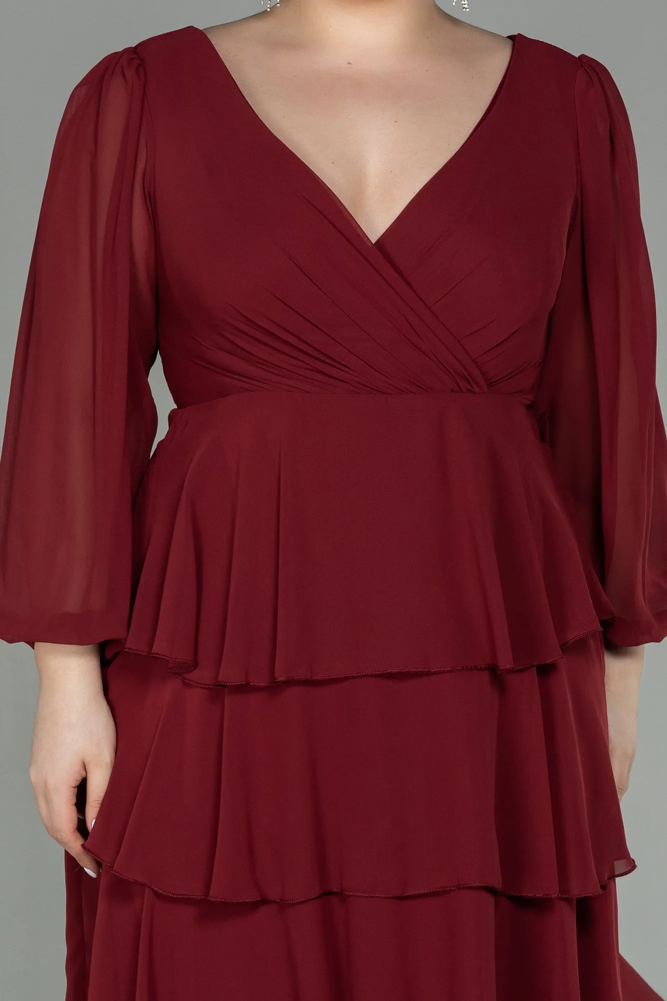 Burgundy-Short Chiffon Plus Size Evening Dress ABK1617