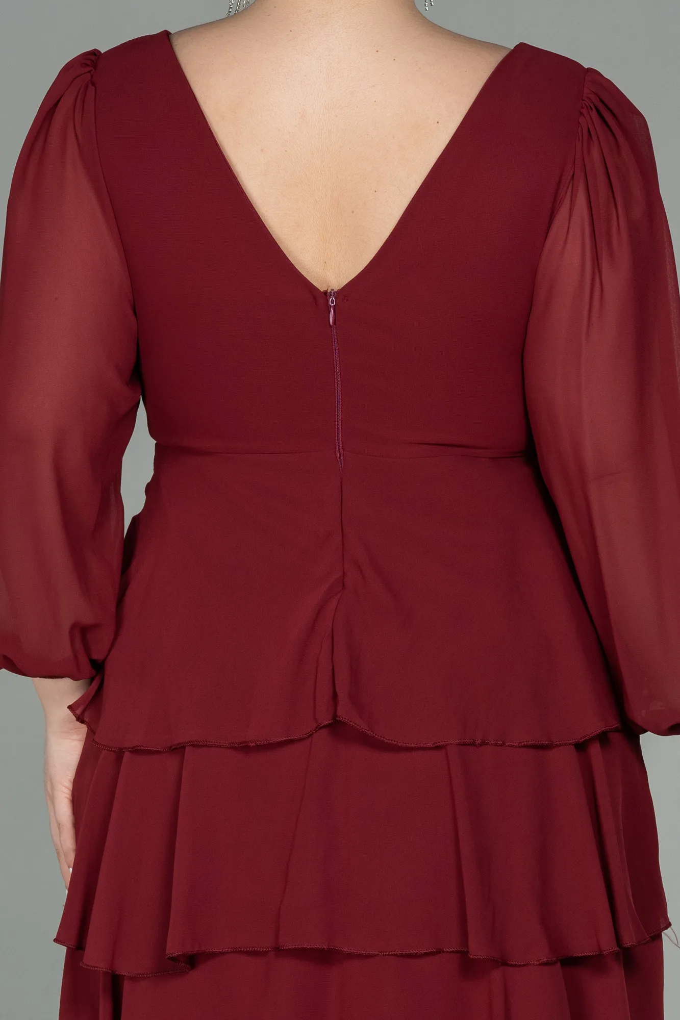 Burgundy-Short Chiffon Plus Size Evening Dress ABK1617
