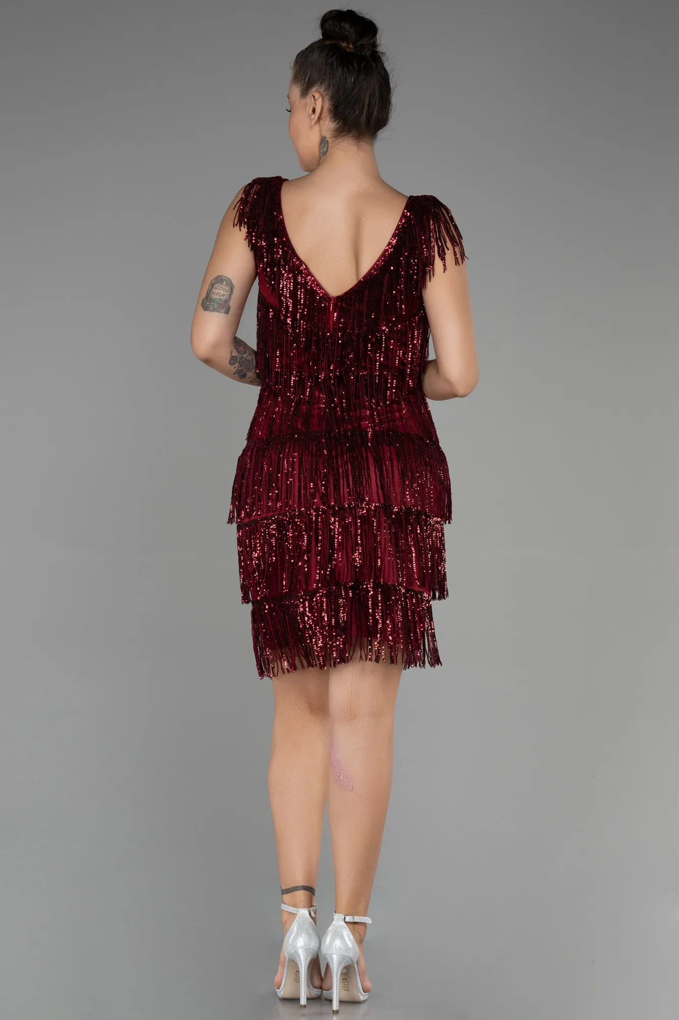 Burgundy-Short Invitation Dress ABK1841