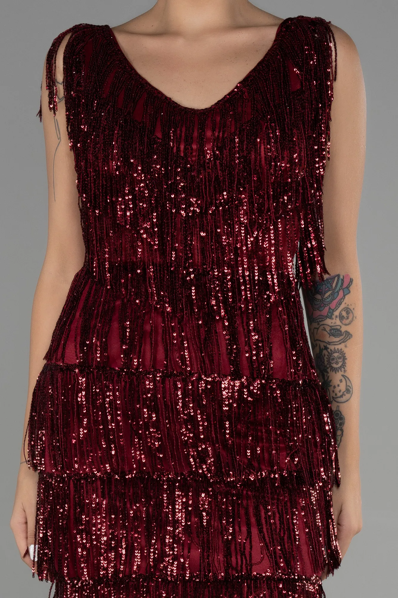 Burgundy-Short Invitation Dress ABK1841