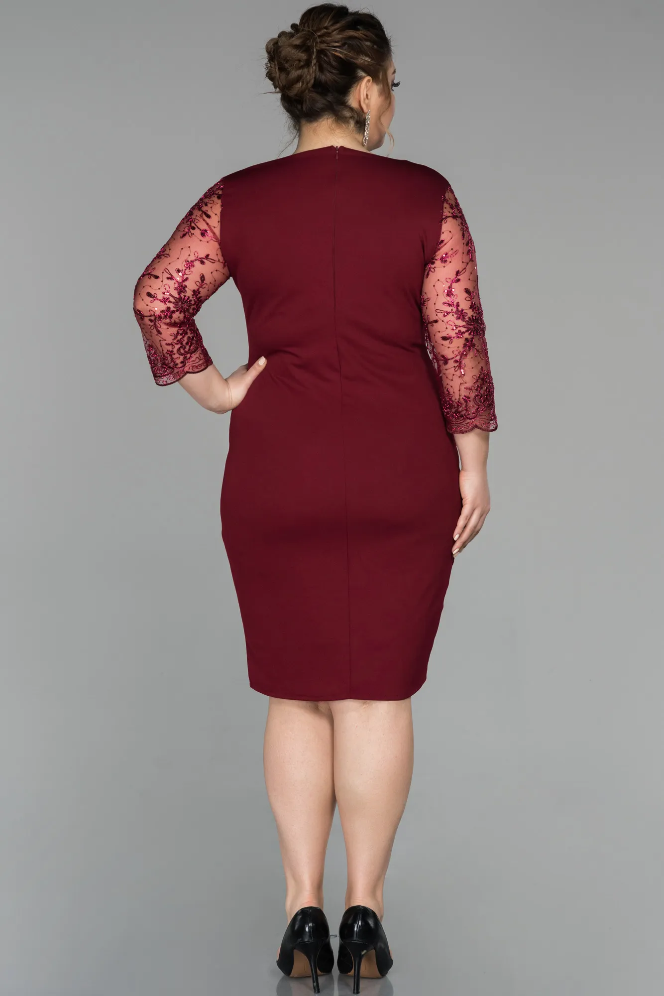 Burgundy-Short Oversized Evening Dress ABK833
