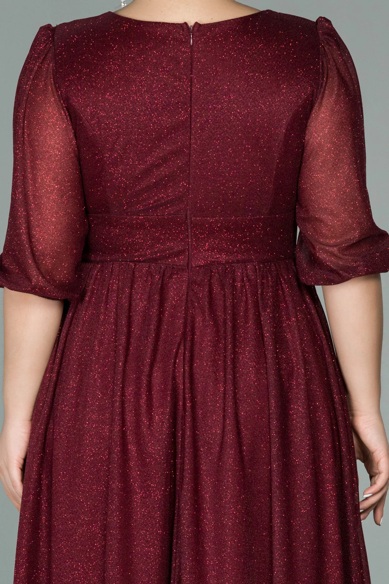 Burgundy-Short Plus Size Evening Dress ABK1098