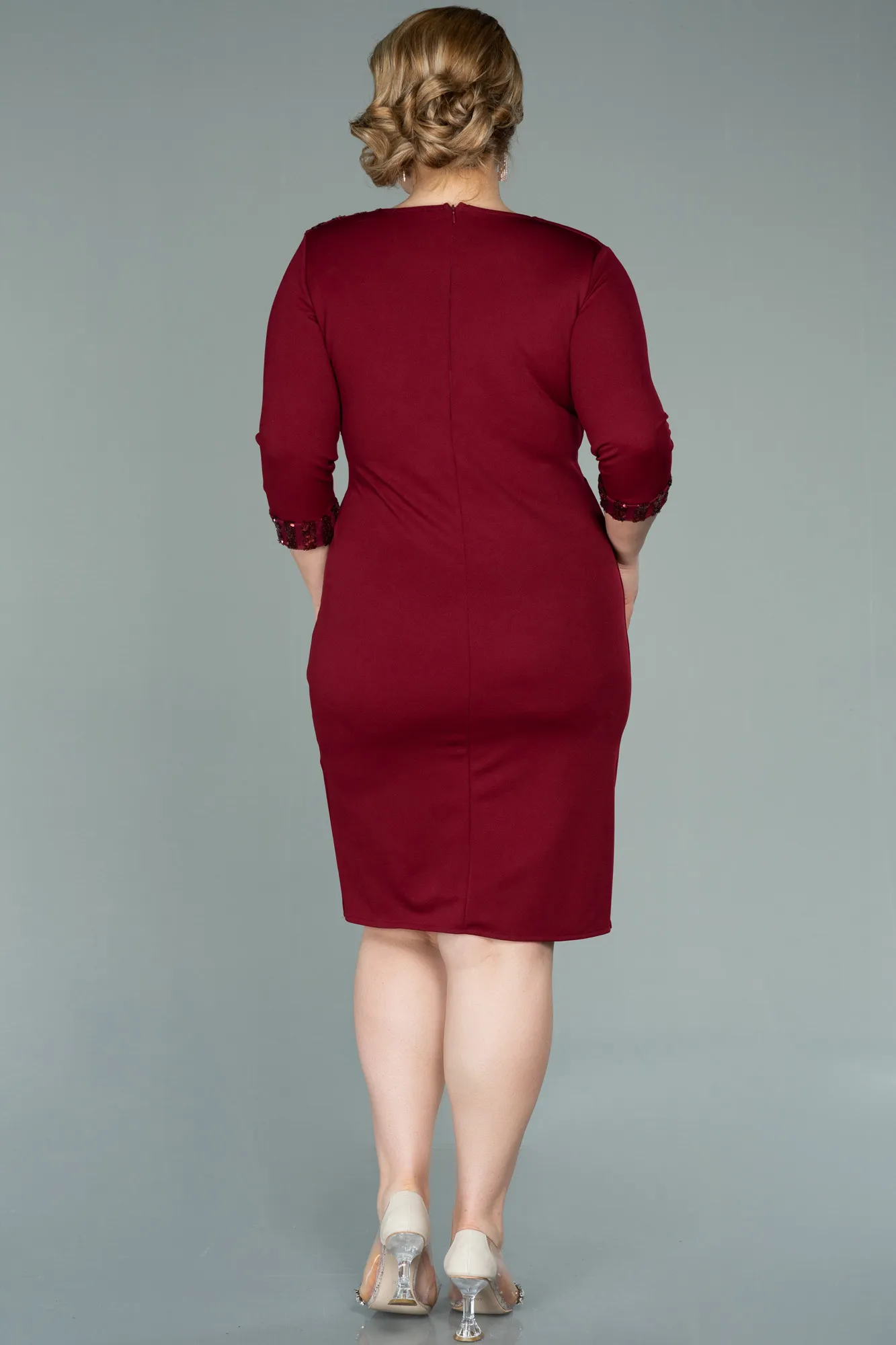 Burgundy-Short Plus Size Evening Dress ABK1325