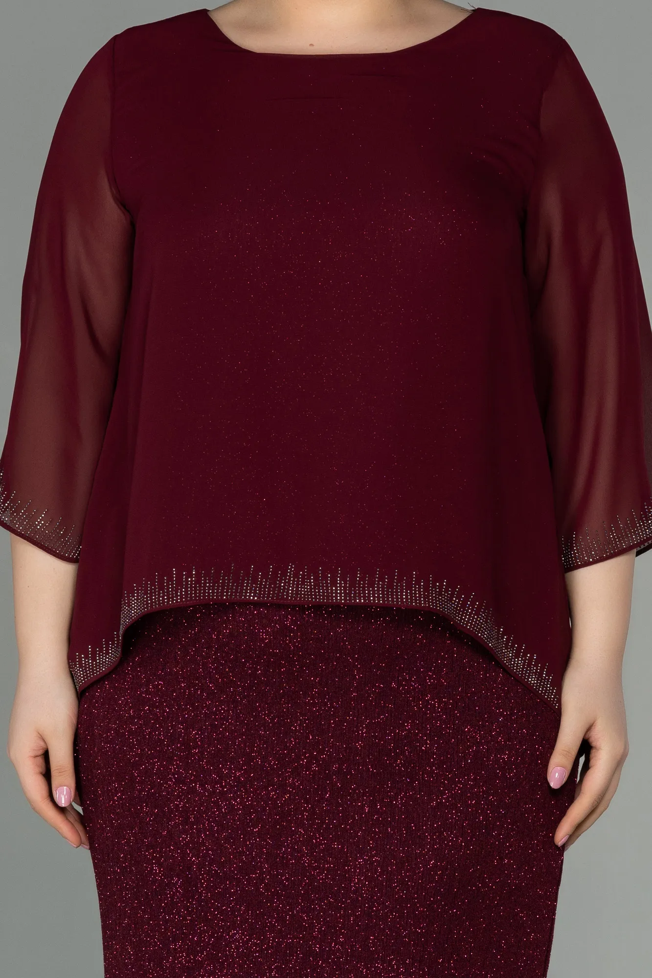Burgundy-Short Plus Size Evening Dress ABK1593